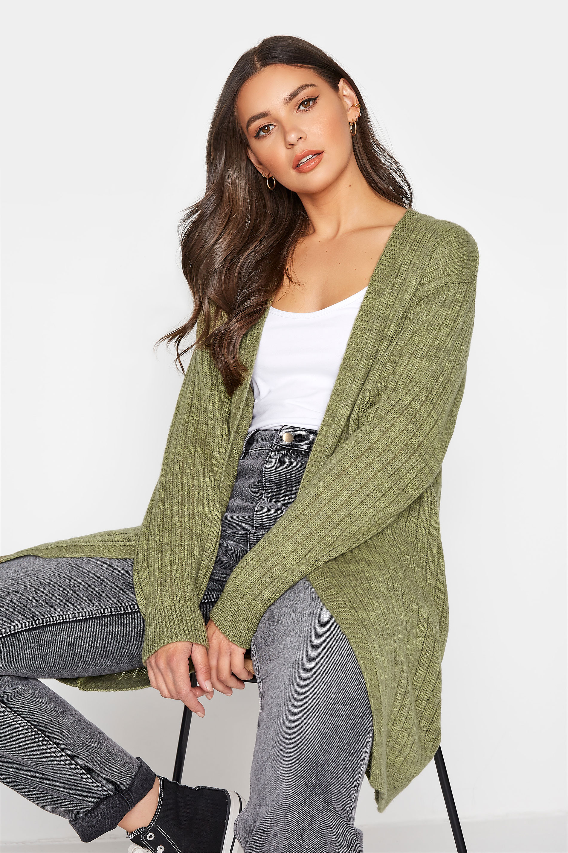 LTS Tall Khaki Green Knitted Cardigan 1