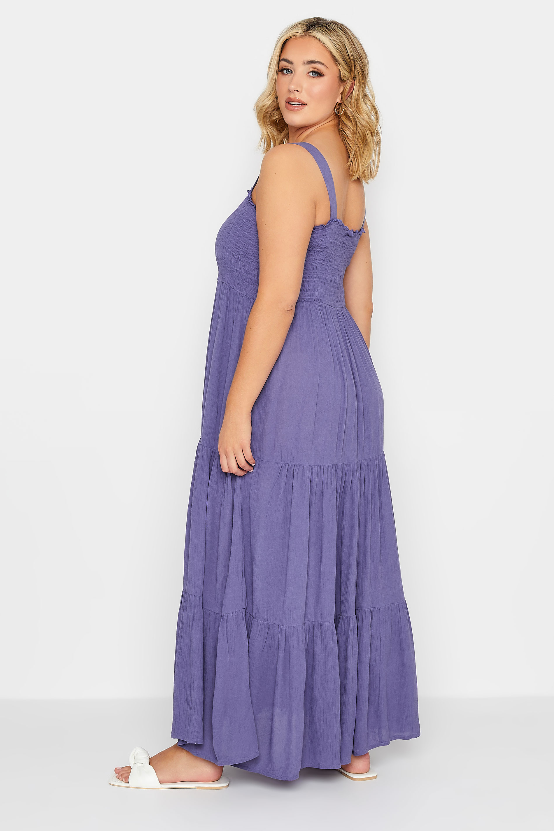 YOURS Plus Size Purple Shirred Strappy Sundress | Yours Clothing
