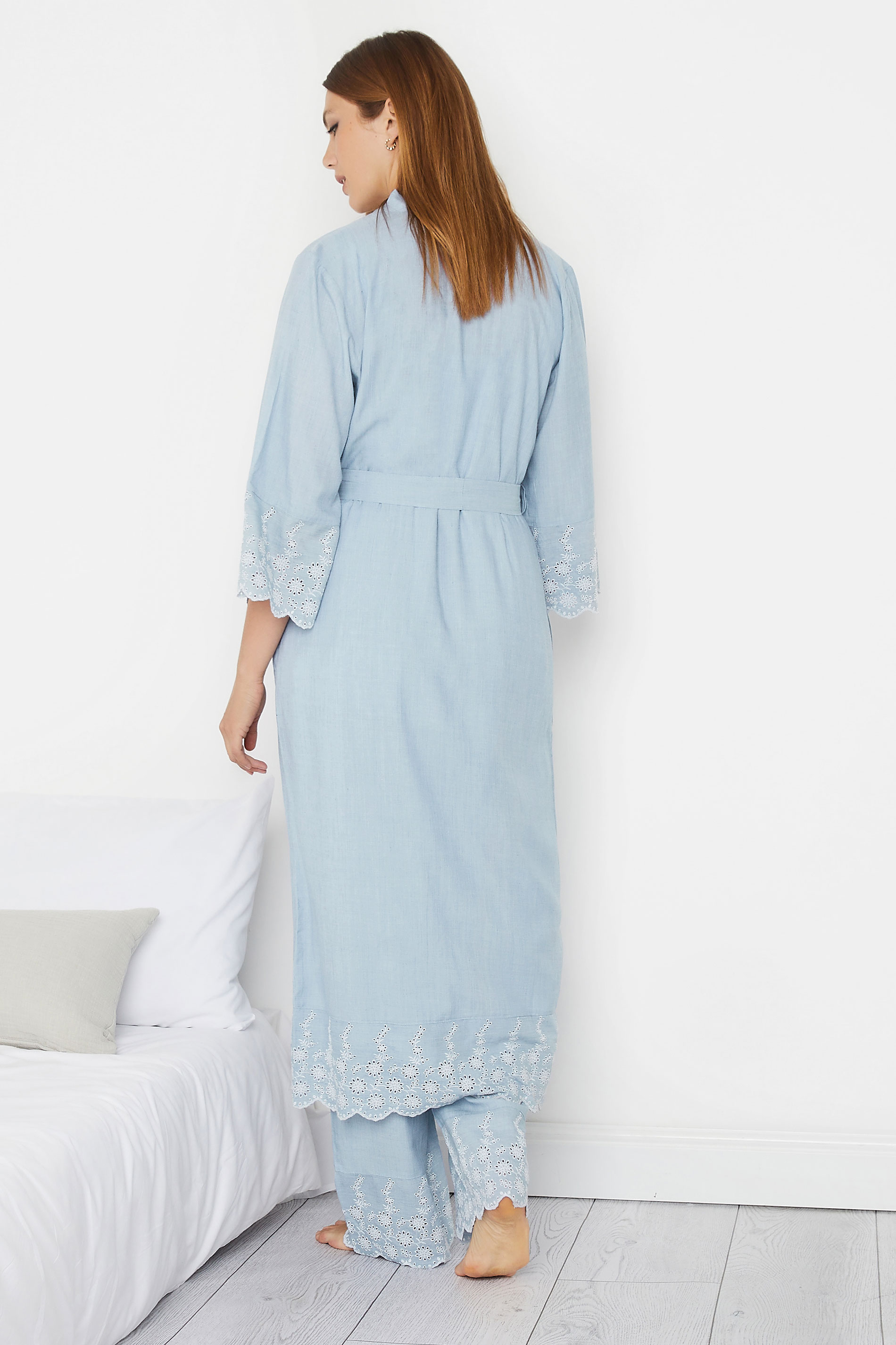 LTS Tall Light Blue Broderie Anglaise Dressing Gown | Long Tall Sally 3