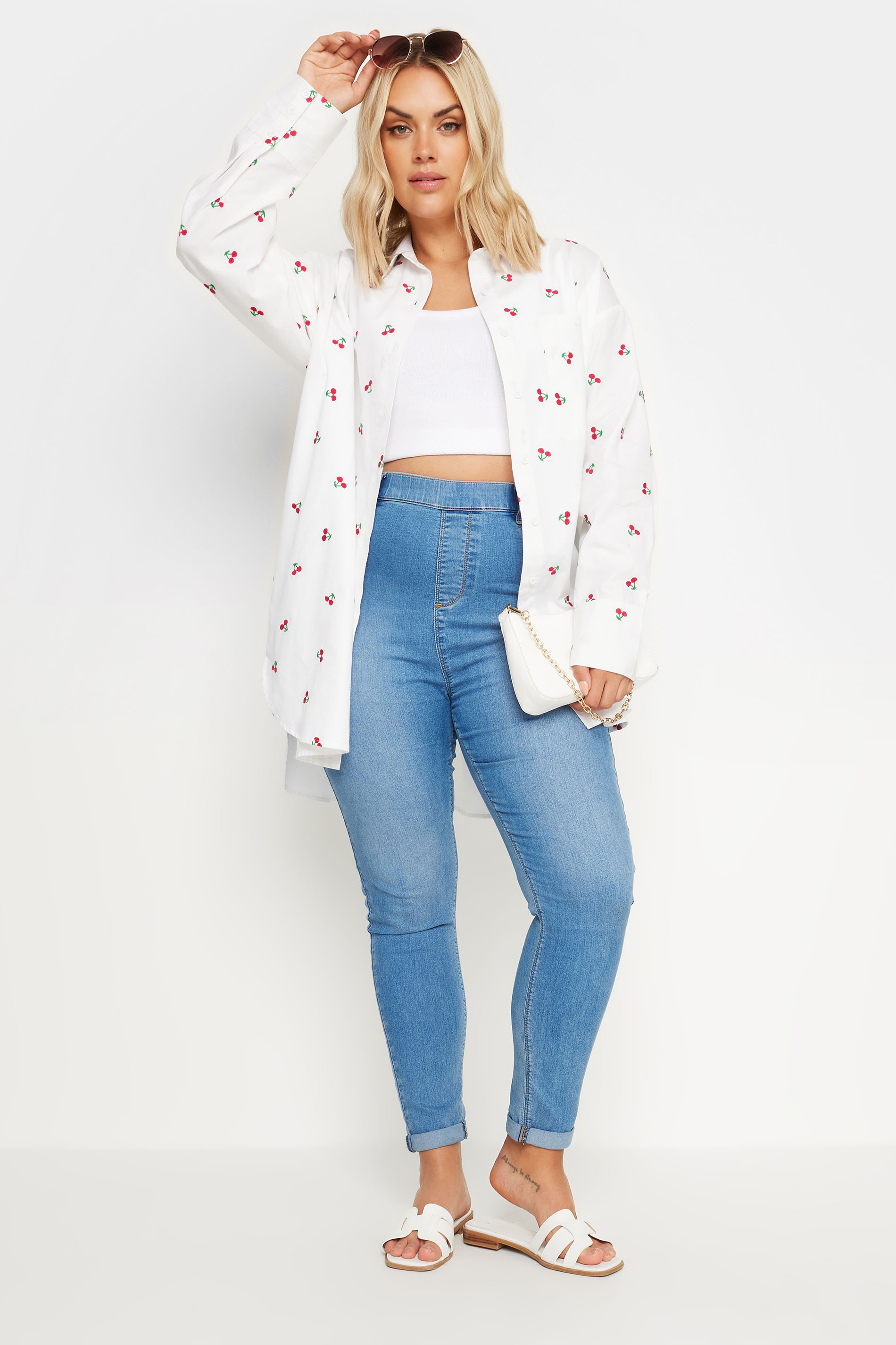 LIMITED COLLECTION Plus Size White Embroidered Cherry Shirt | Yours Clothing 2
