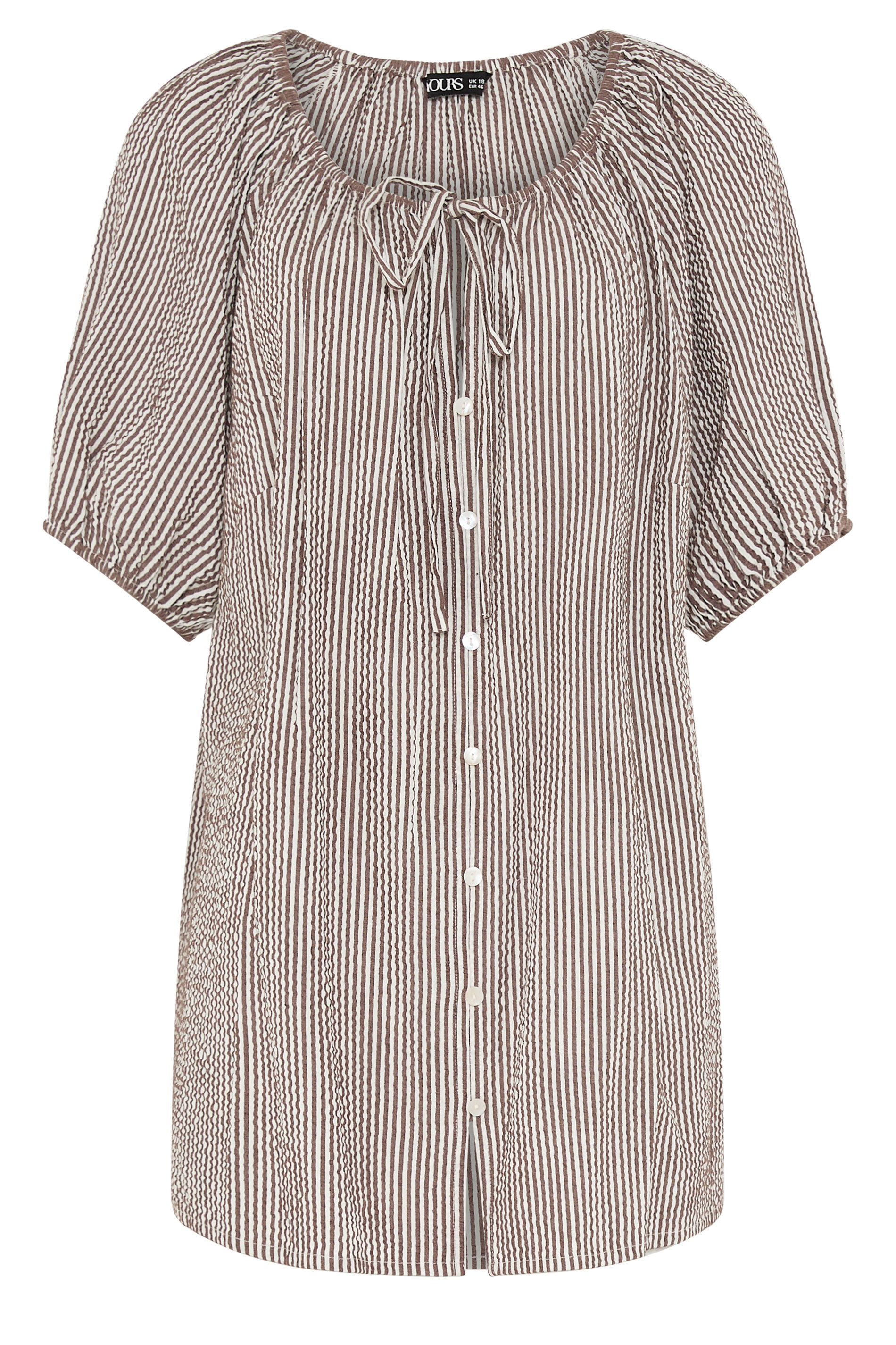 YOURS Plus Size Brown Stripe Print Puff Sleeve Blouse | Yours Clothing 5
