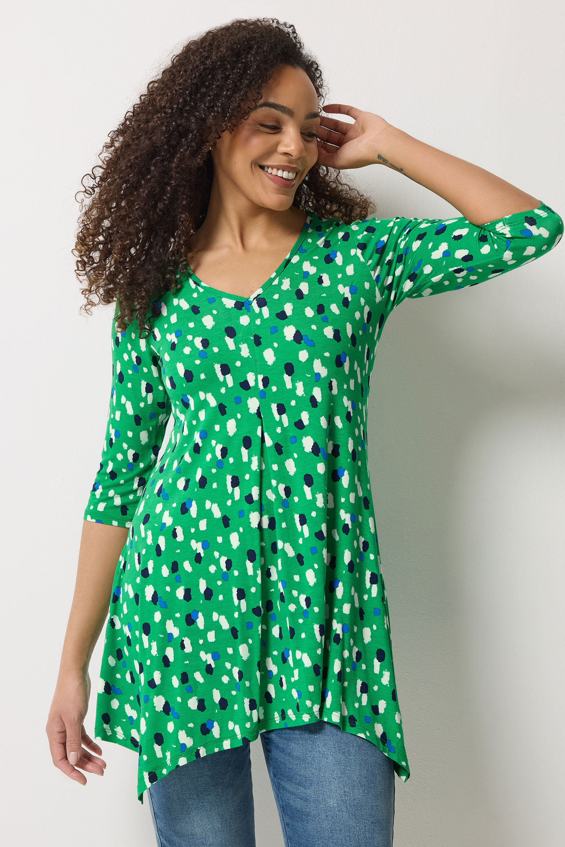 M&Co Green Spot Print Hanky Hem Top | M&Co 3