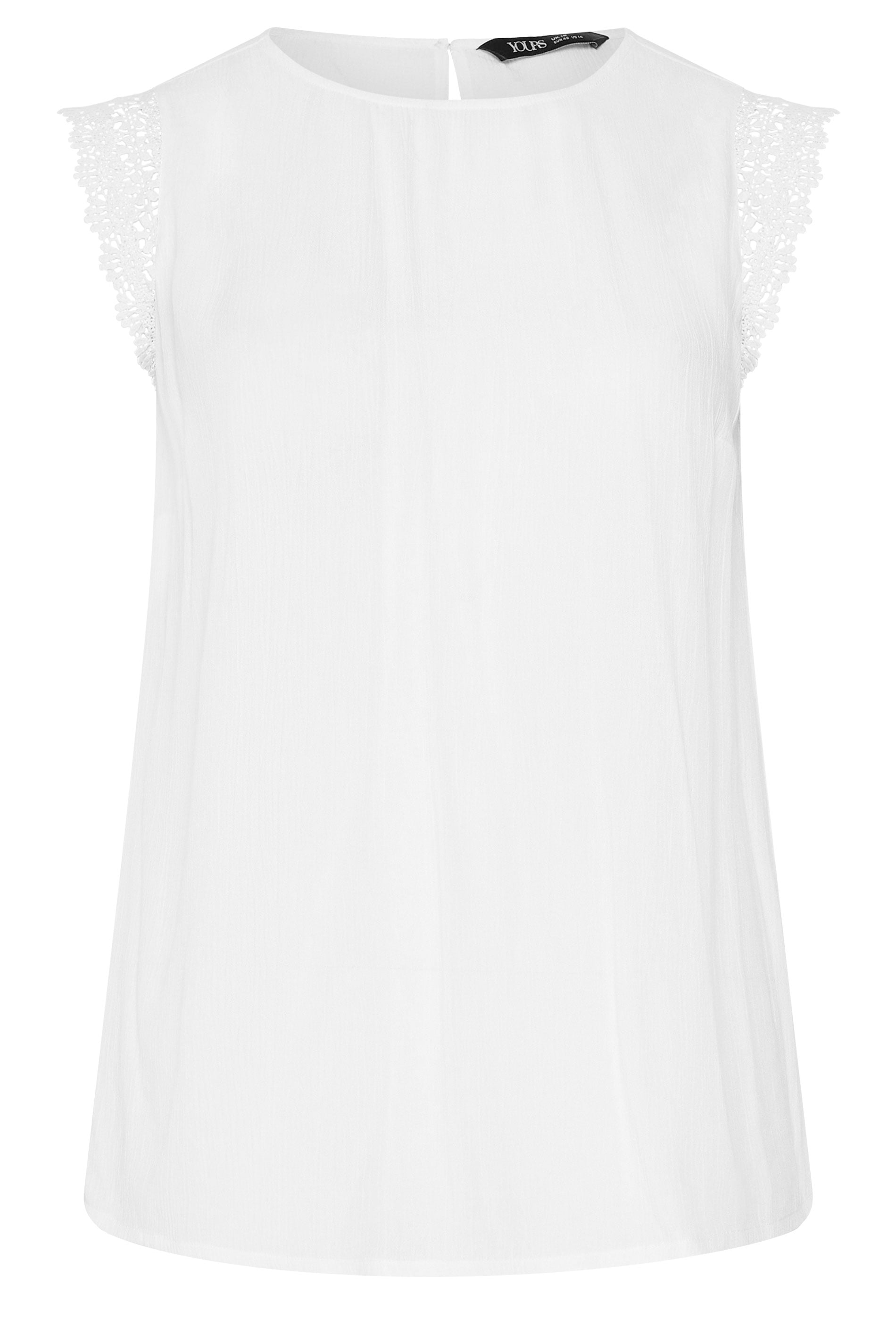 YOURS Plus Size White Crochet Trim Crinkle Top | Yours Clothing 5