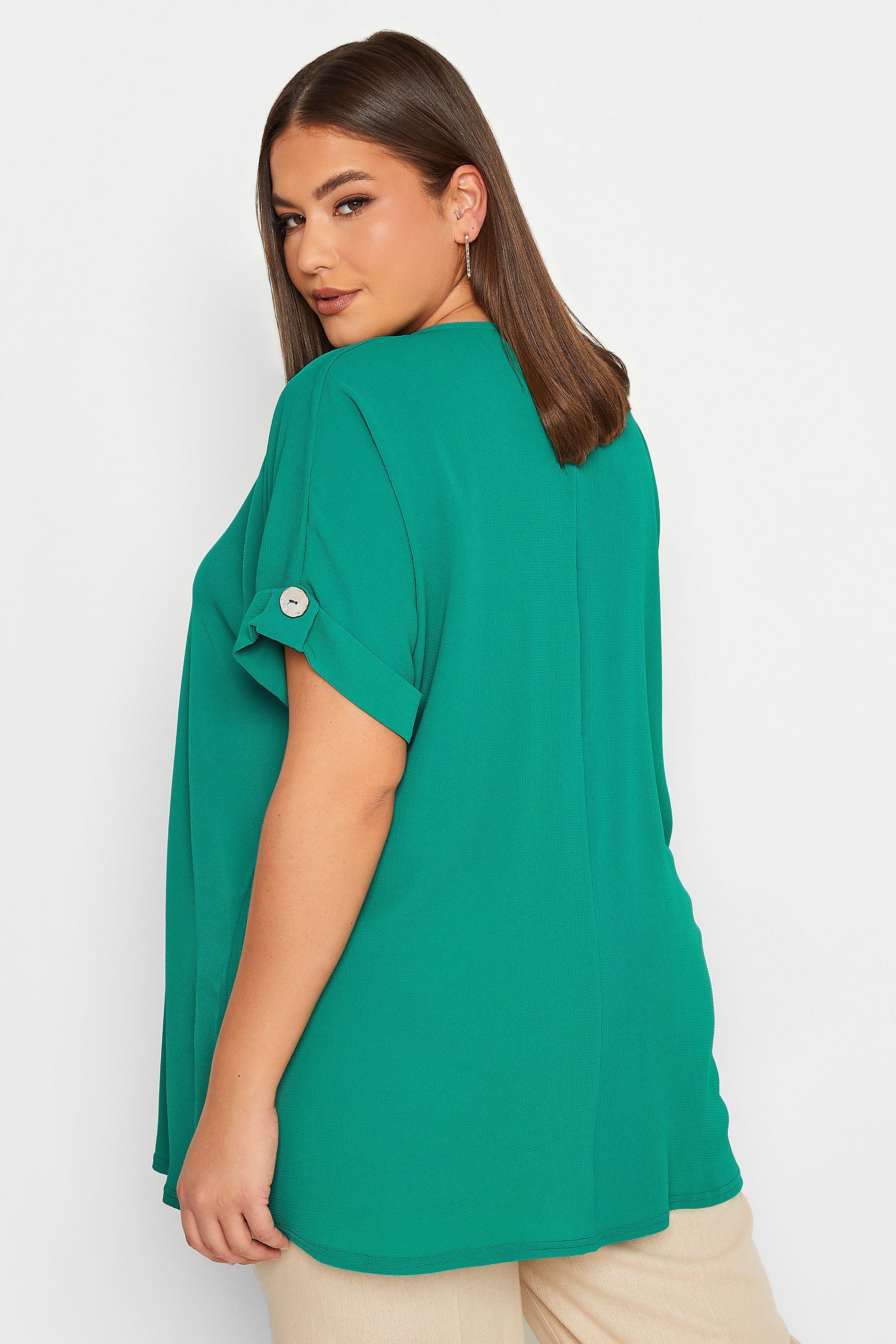 YOURS Curve Plus Size Green Button Front Blouse | Yours Clothing