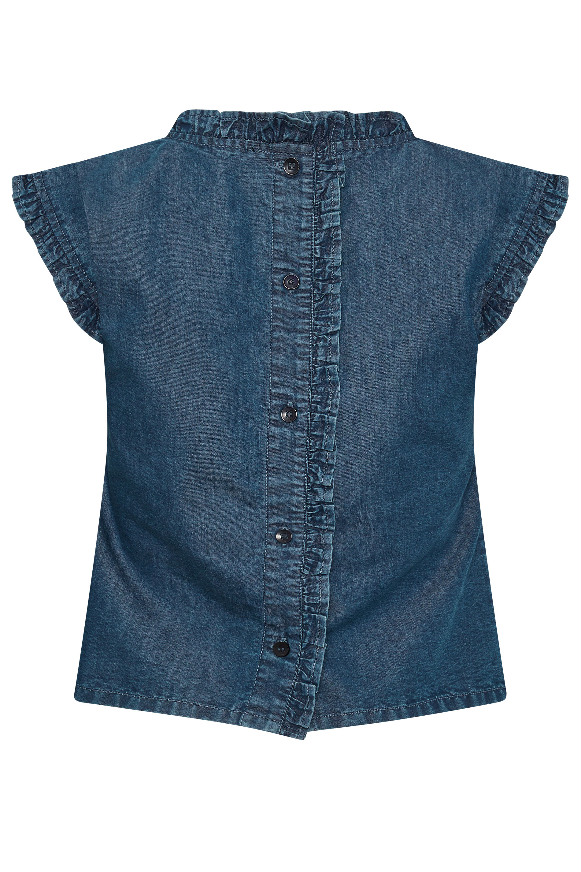 PixieGirl Petite Women's Blue Frill Button Denim Vest | PixieGirl 6