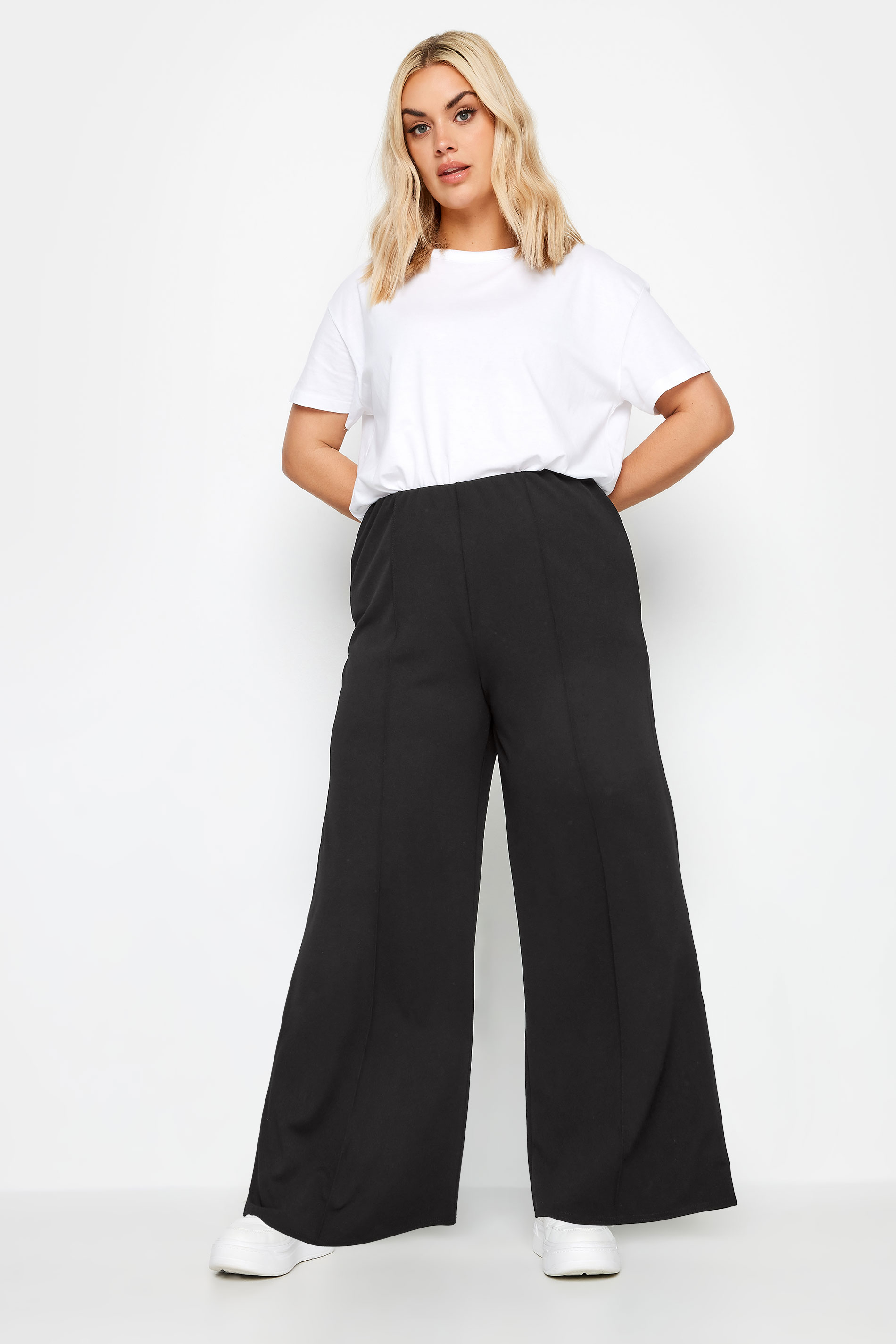 YOURS Plus Size Black Pintuck Wide Leg Trousers | Yours Clothing 3