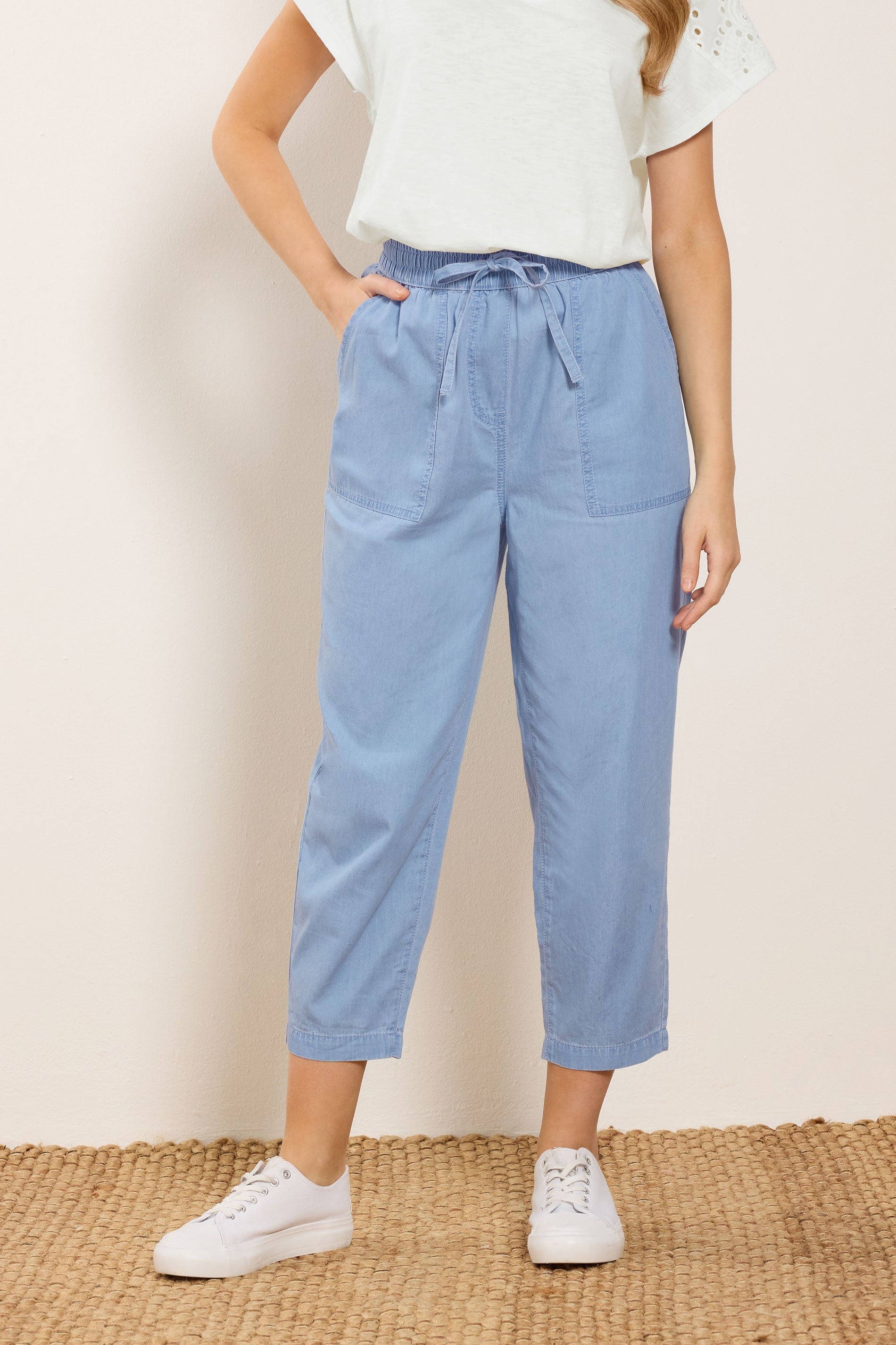 M&Co Blue Lightwash Denim Cropped Cotton Trousers | M&Co 3