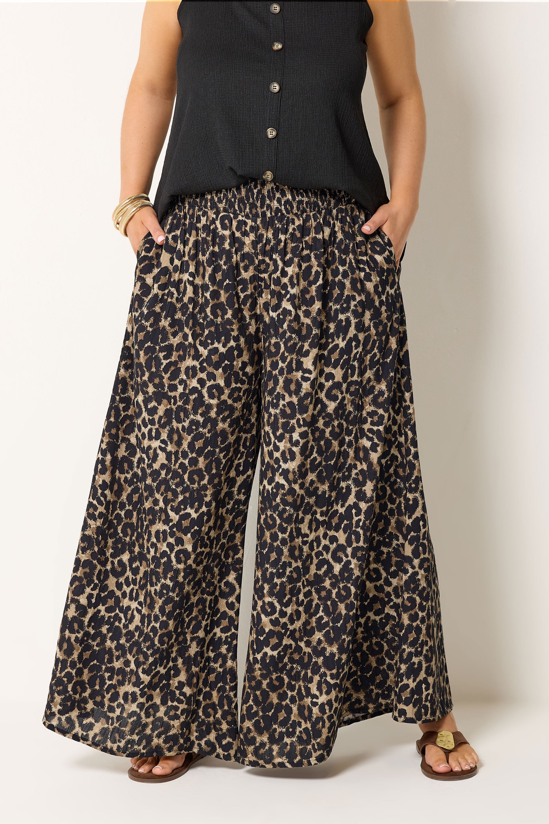 YOURS Plus Size Chocolate Brown Leopard Wide Leg Trousers | Yours Clothing 3