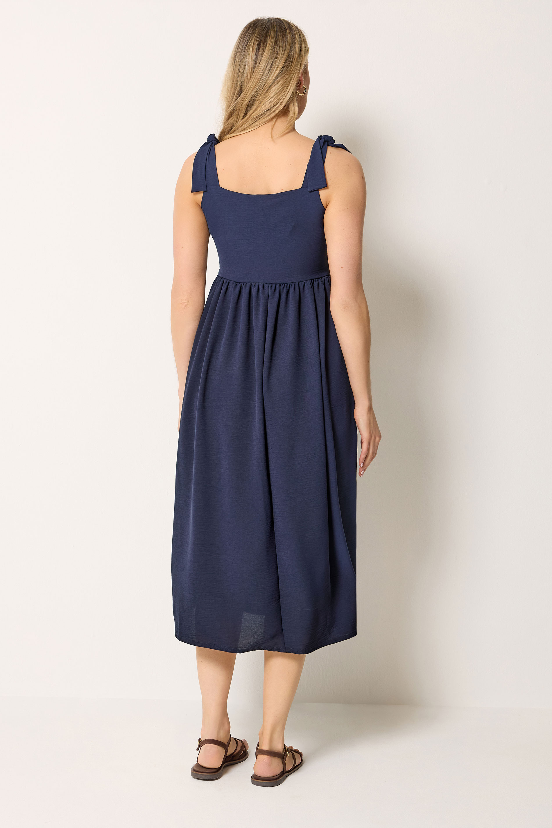 LTS Tall Women's Navy Blue Tie Detail Midi Sundress | Long Tall Sally 2