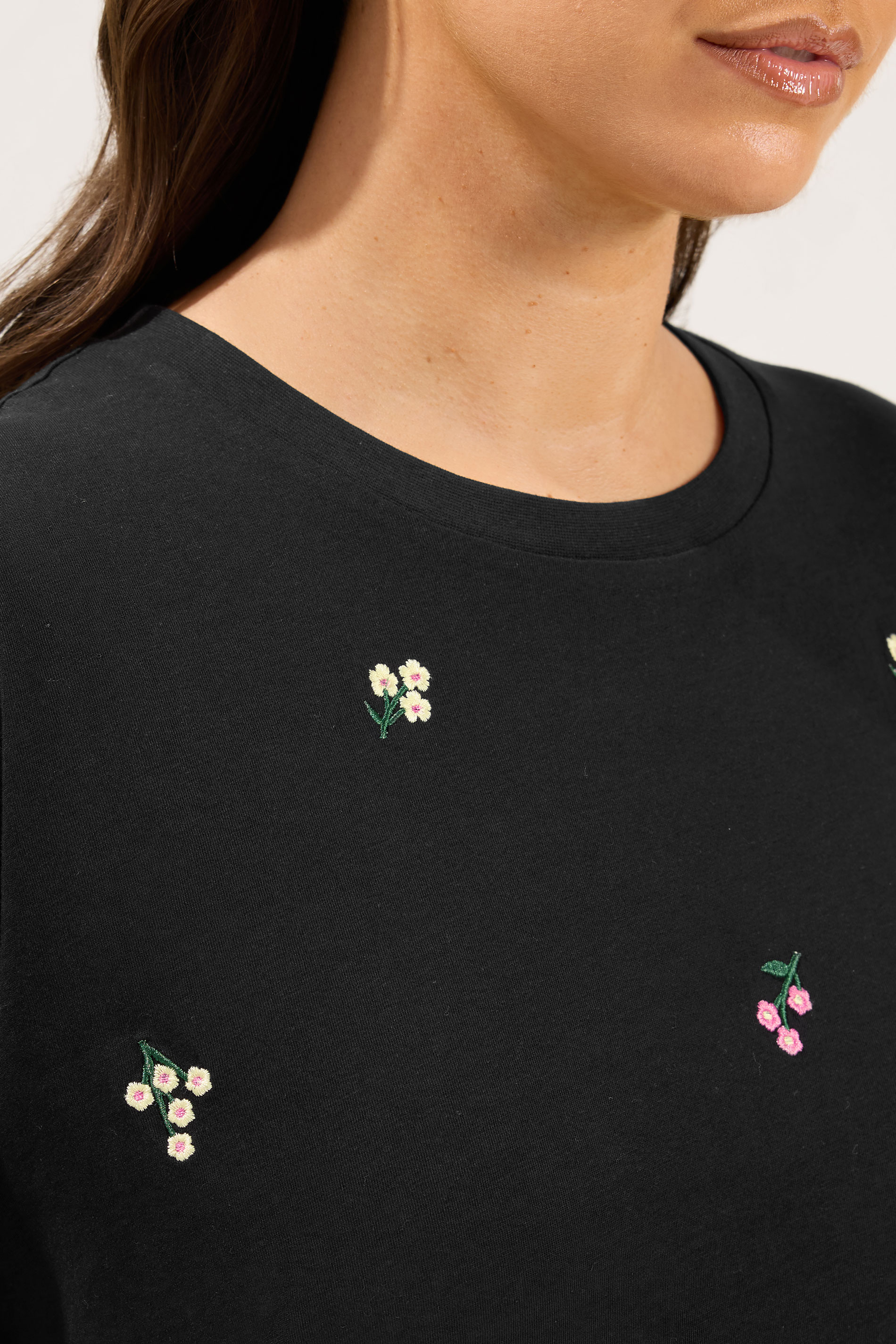 YOURS Plus Size Black Embroidery Blossom T-Shirt | Yours Clothing 4