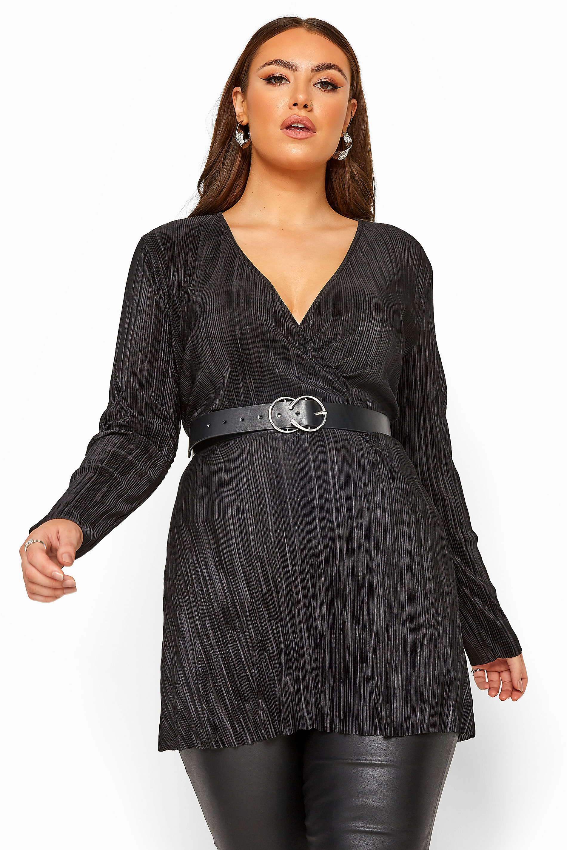 black colour block plisse wrap dress