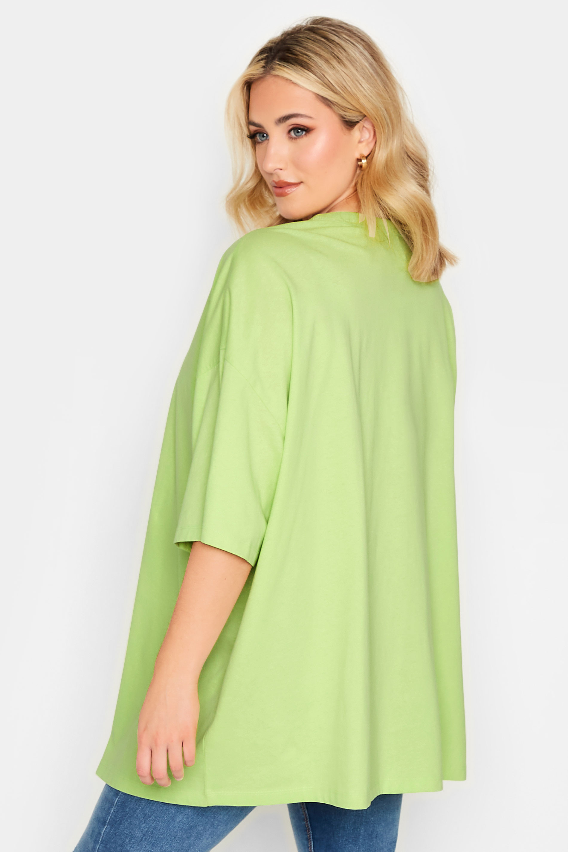 YOURS Plus Size Lime Green Oversized Boxy T-Shirt | Yours Clothing 3