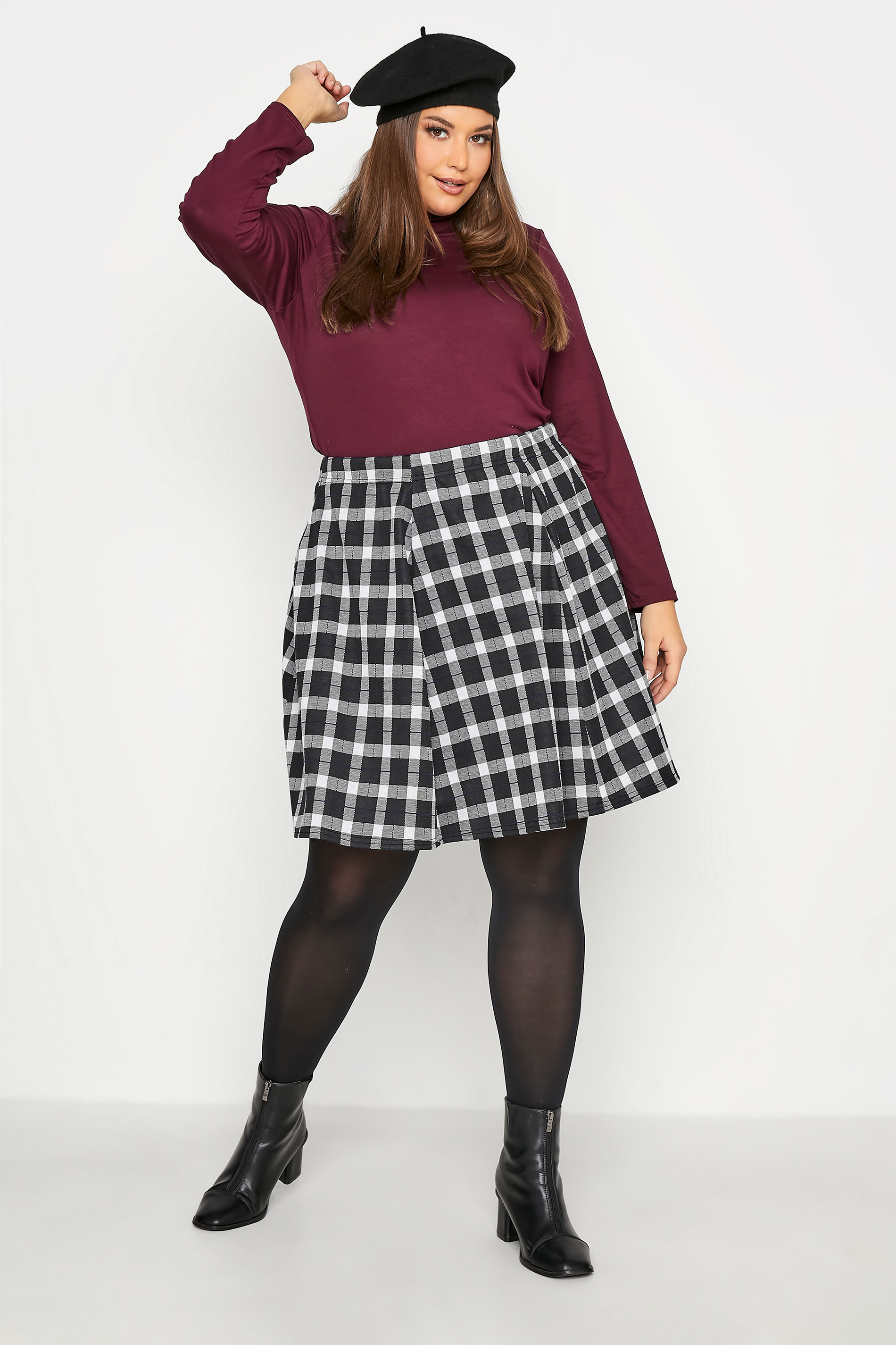 LIMITED COLLECTION Black Mono Check Skater Skirt_A.jpg
