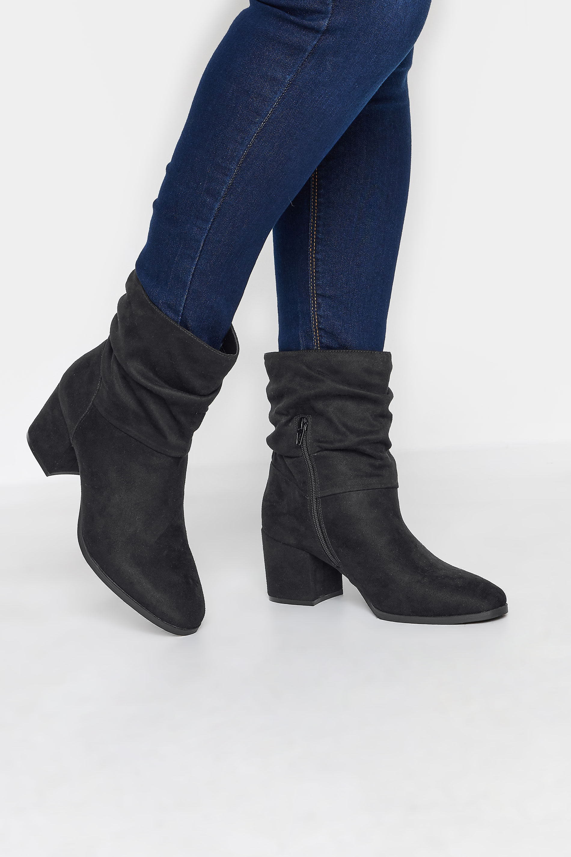 Black Faux Suede Slouch Ankle Boots In Wide E Fit & Extra Wide EEE Fit | Yours Clothing 1
