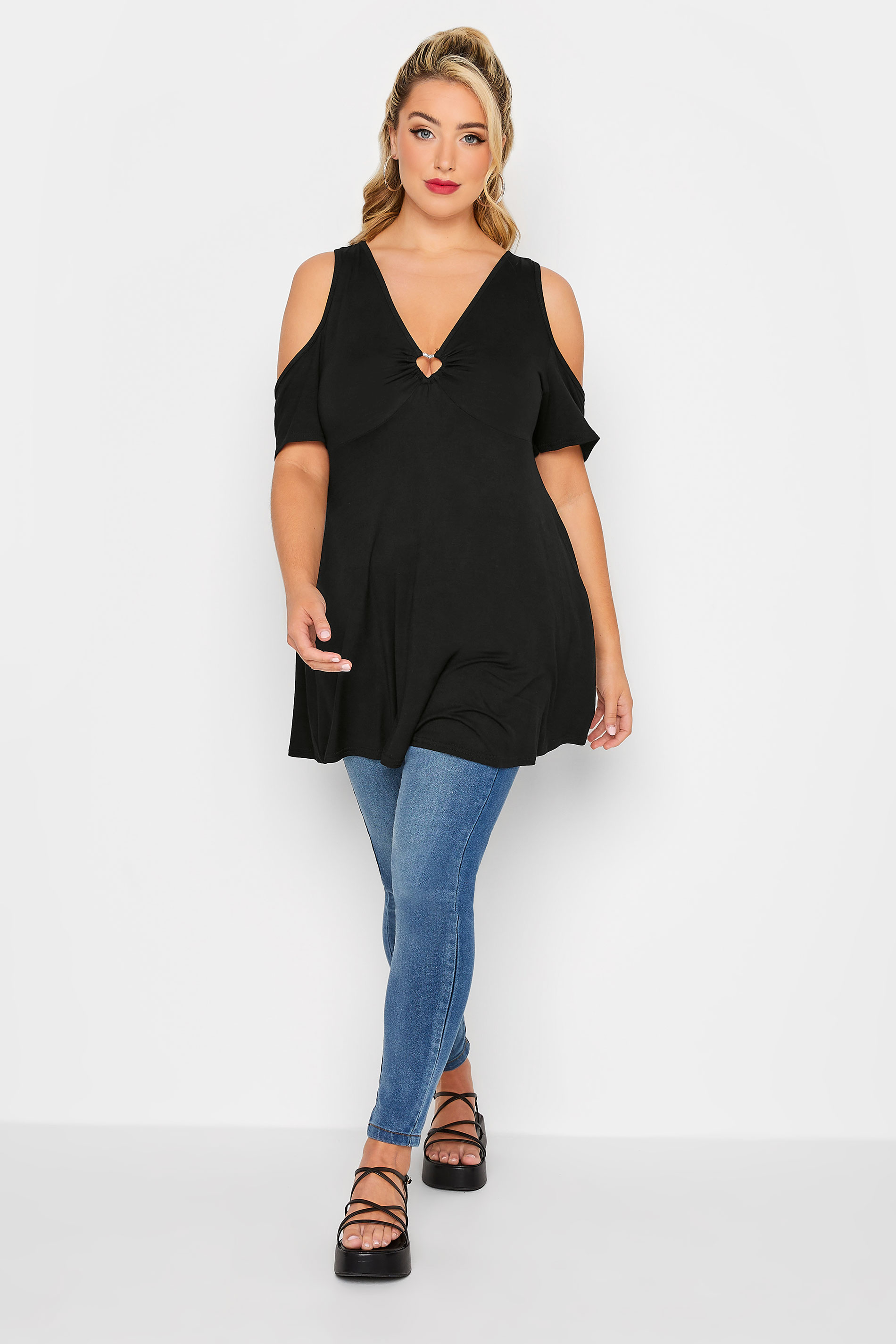 LIMITED COLLECTION Plus Size Curve Black Heart Trim Keyhole Short Sleeve Top | Yours Clothing  2