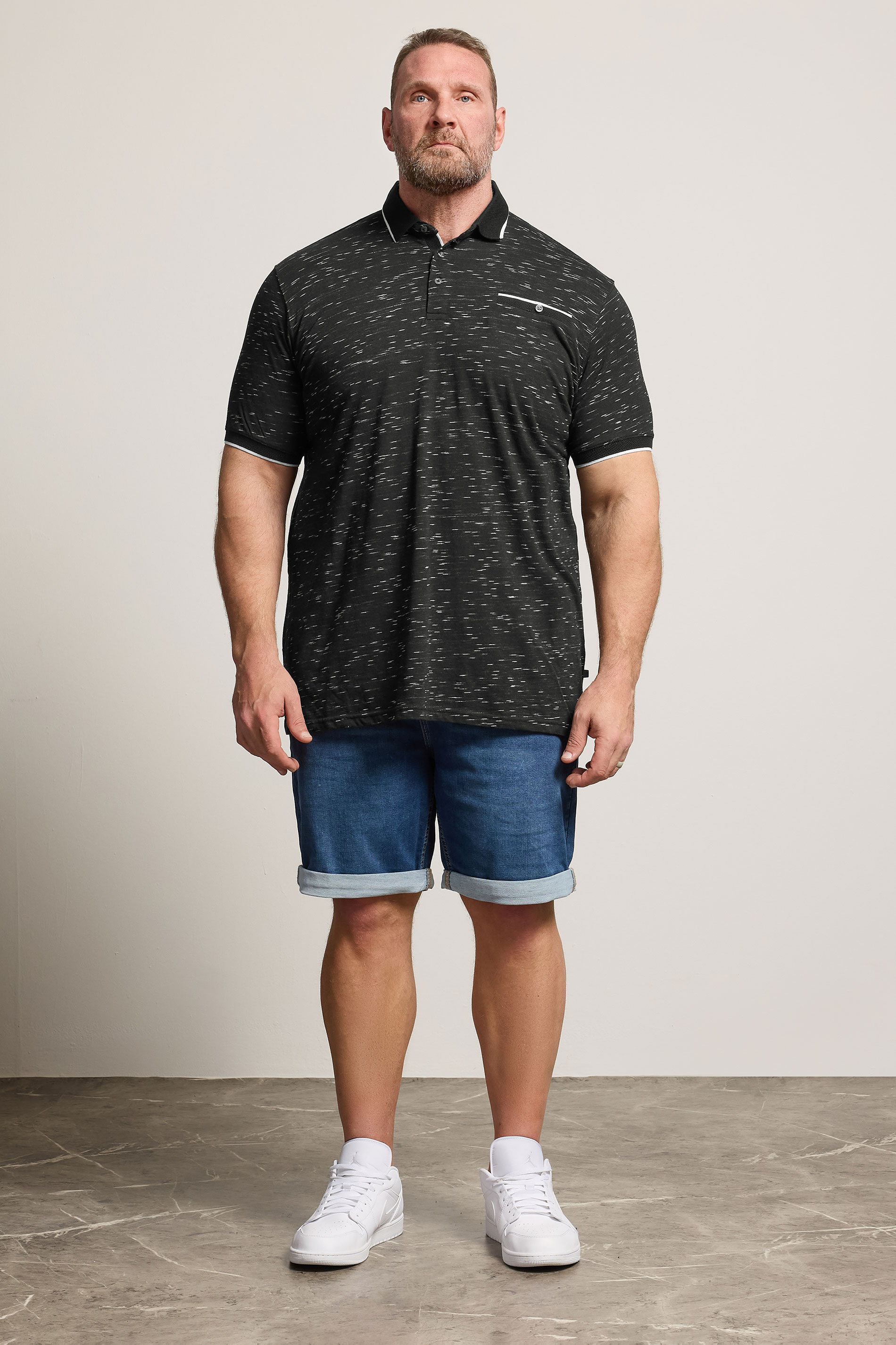 D555 Big & Tall Black Jacquard Polo Shirt | BadRhino 1