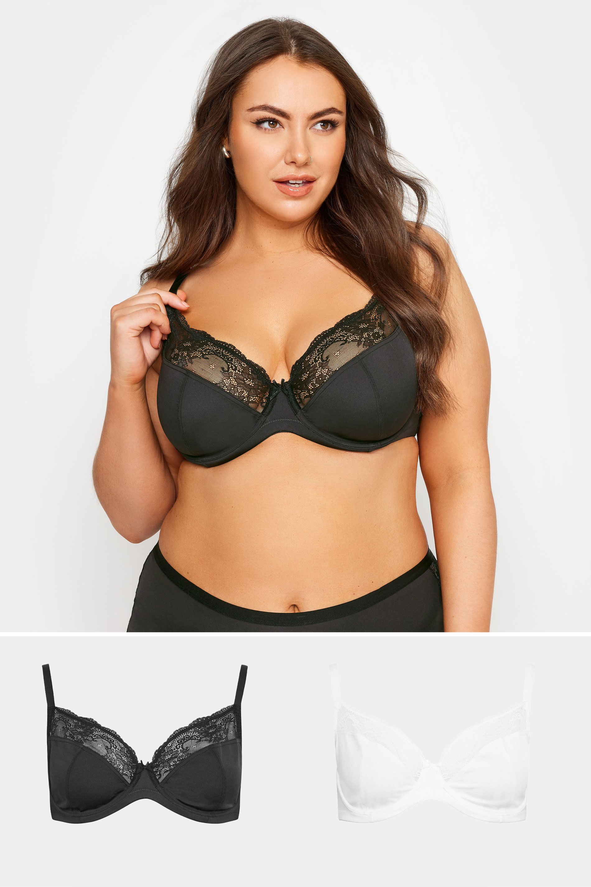 YOURS 2 PACK Black & White Non Padded Underwired Bra | Yours Clothing 1