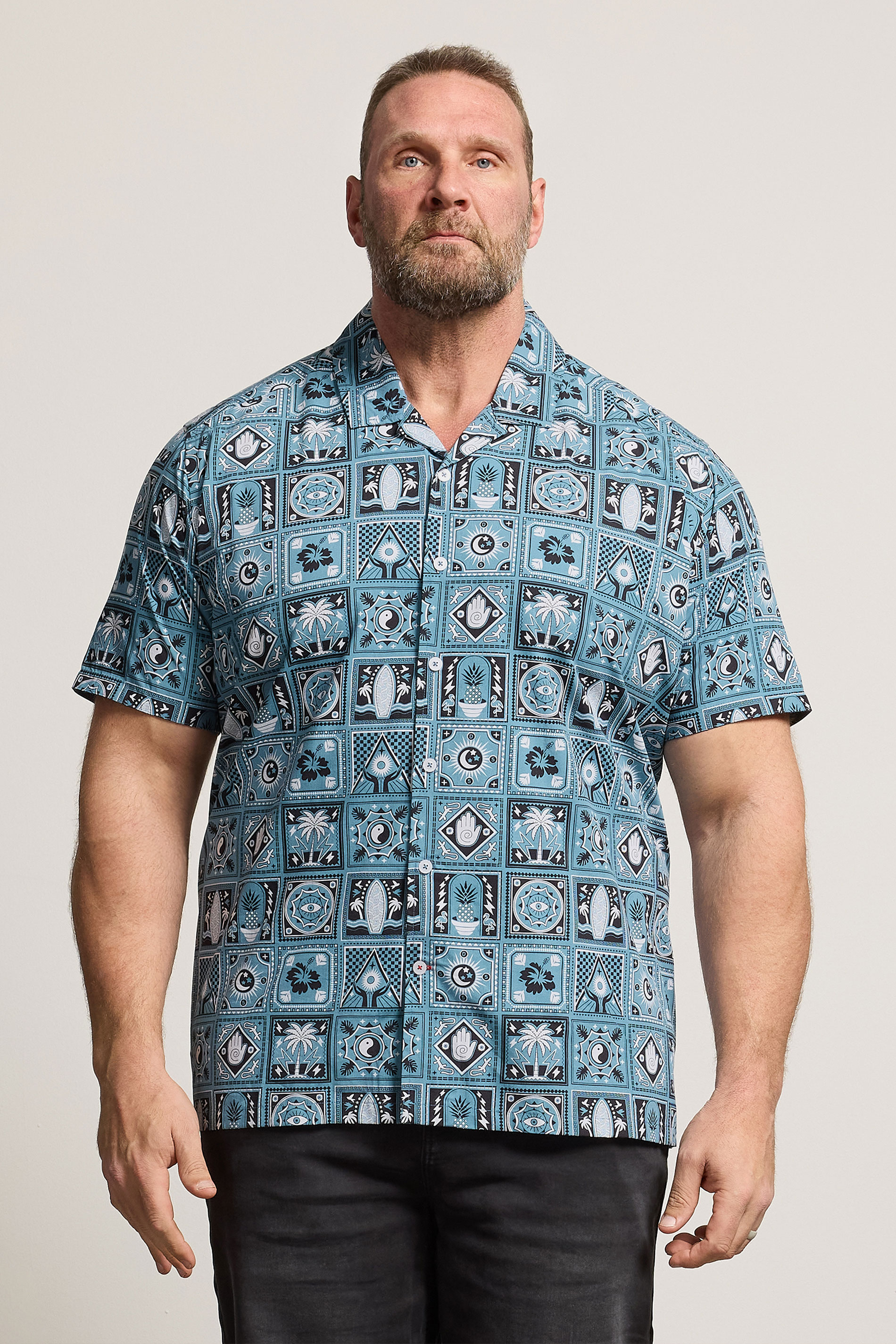 D555 Big & Tall Teal Blue Cuban Short Sleeve Shirt | BadRhino 3