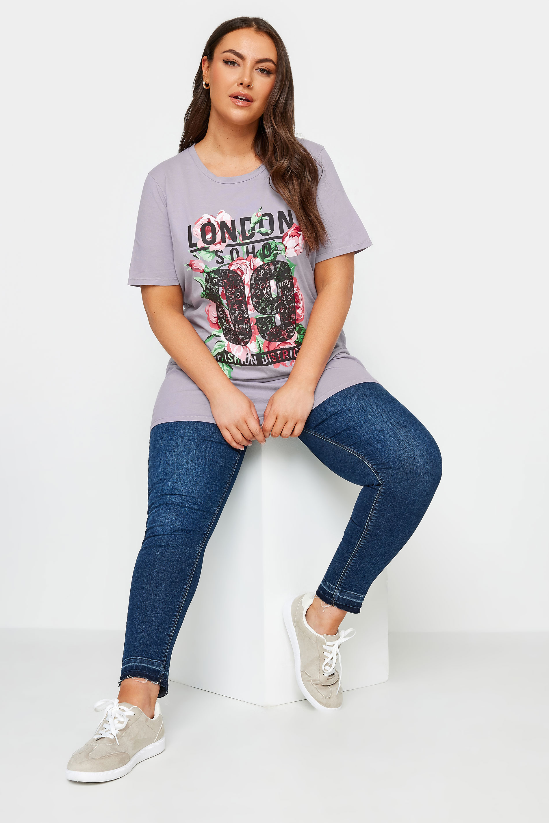YOURS Plus Size Pink Acid Wash 'London' Rose Print T-Shirt | Yours Clothing 2