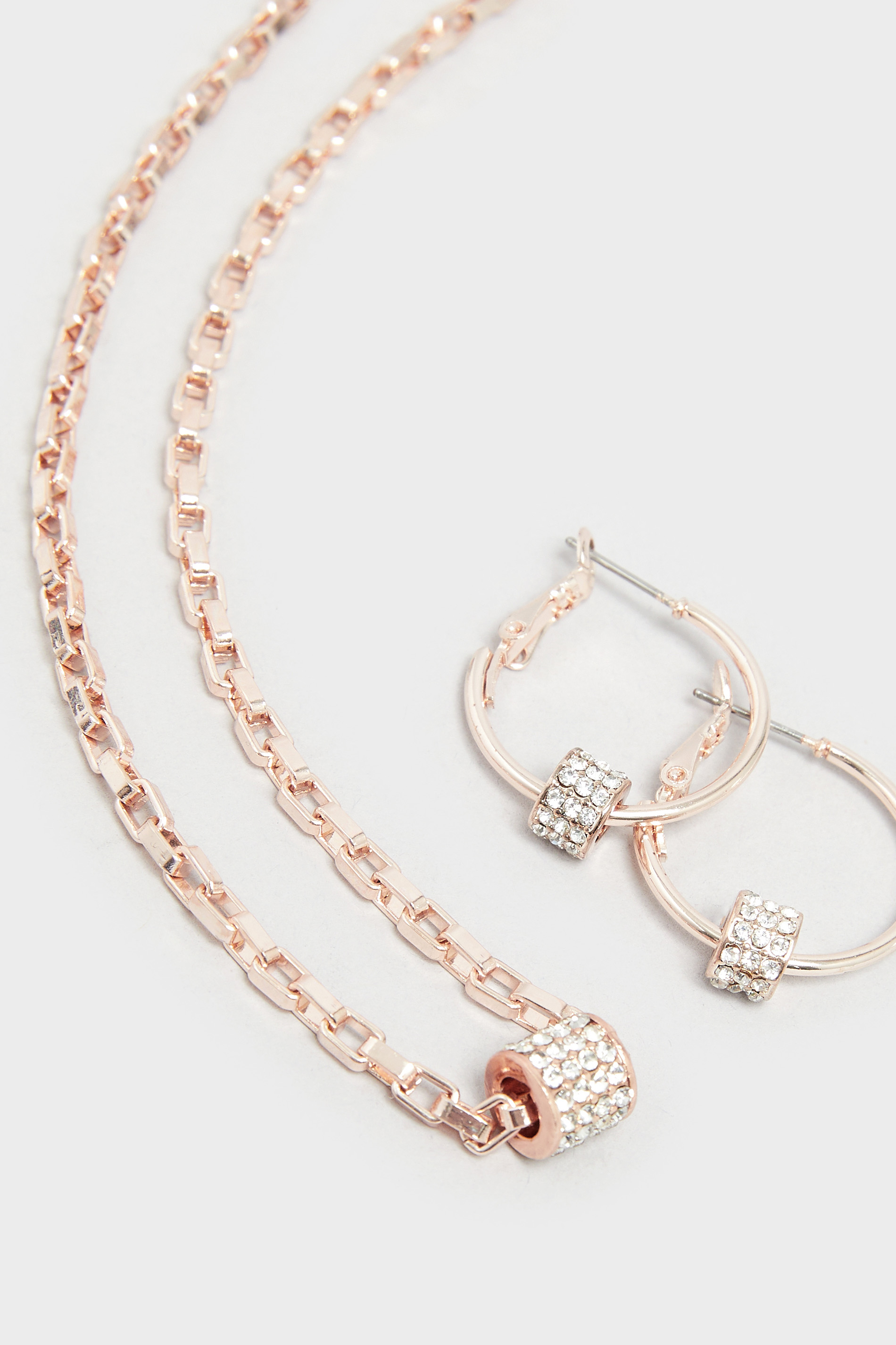 2 PACK Rose Gold Tone Diamante Barrel Necklace & Earring Set | Yours Clothing 3