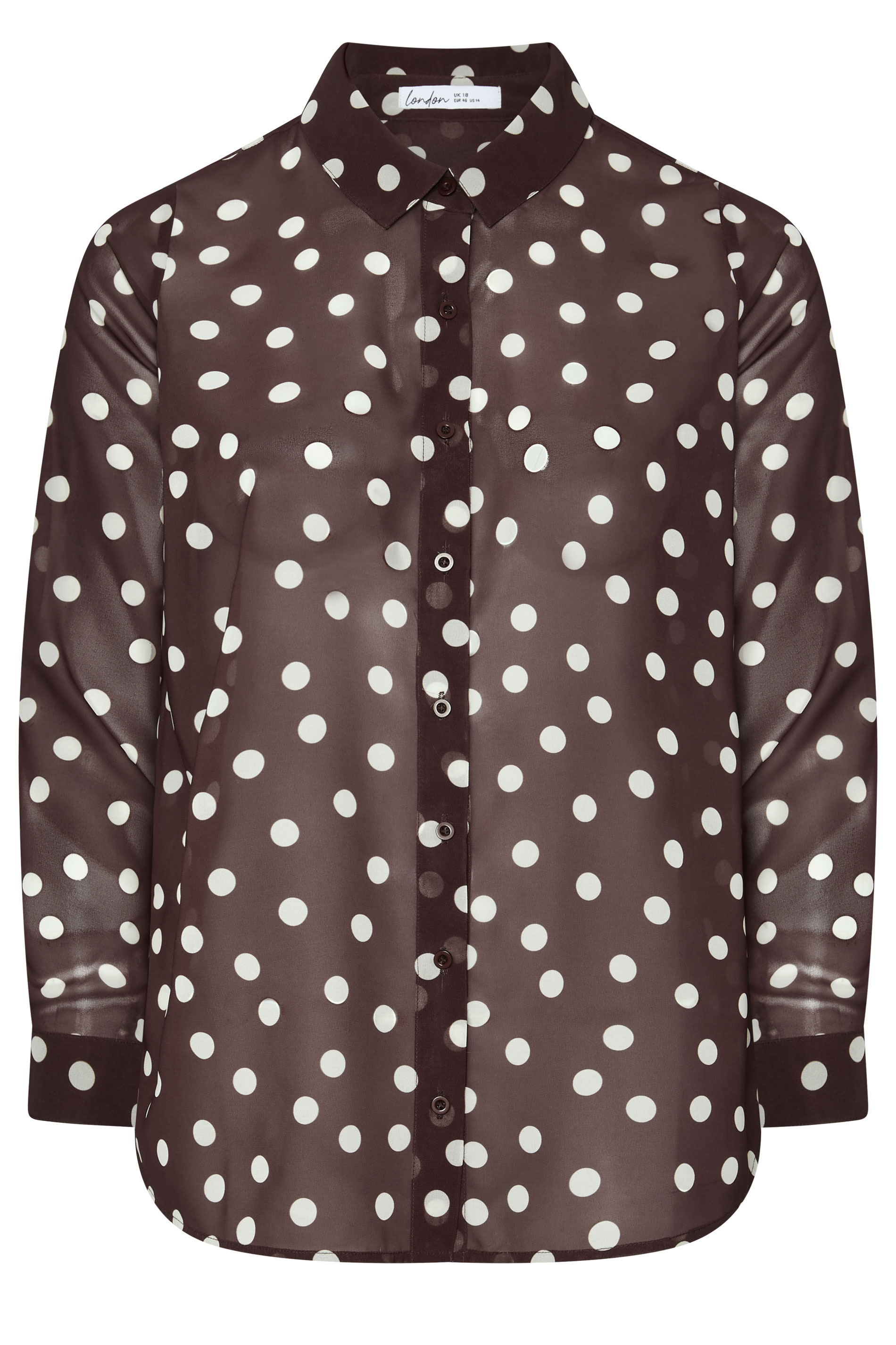 YOURS LONDON Plus Size Chocolate Brown Polka Dot Shirt | Yours Clothing 5