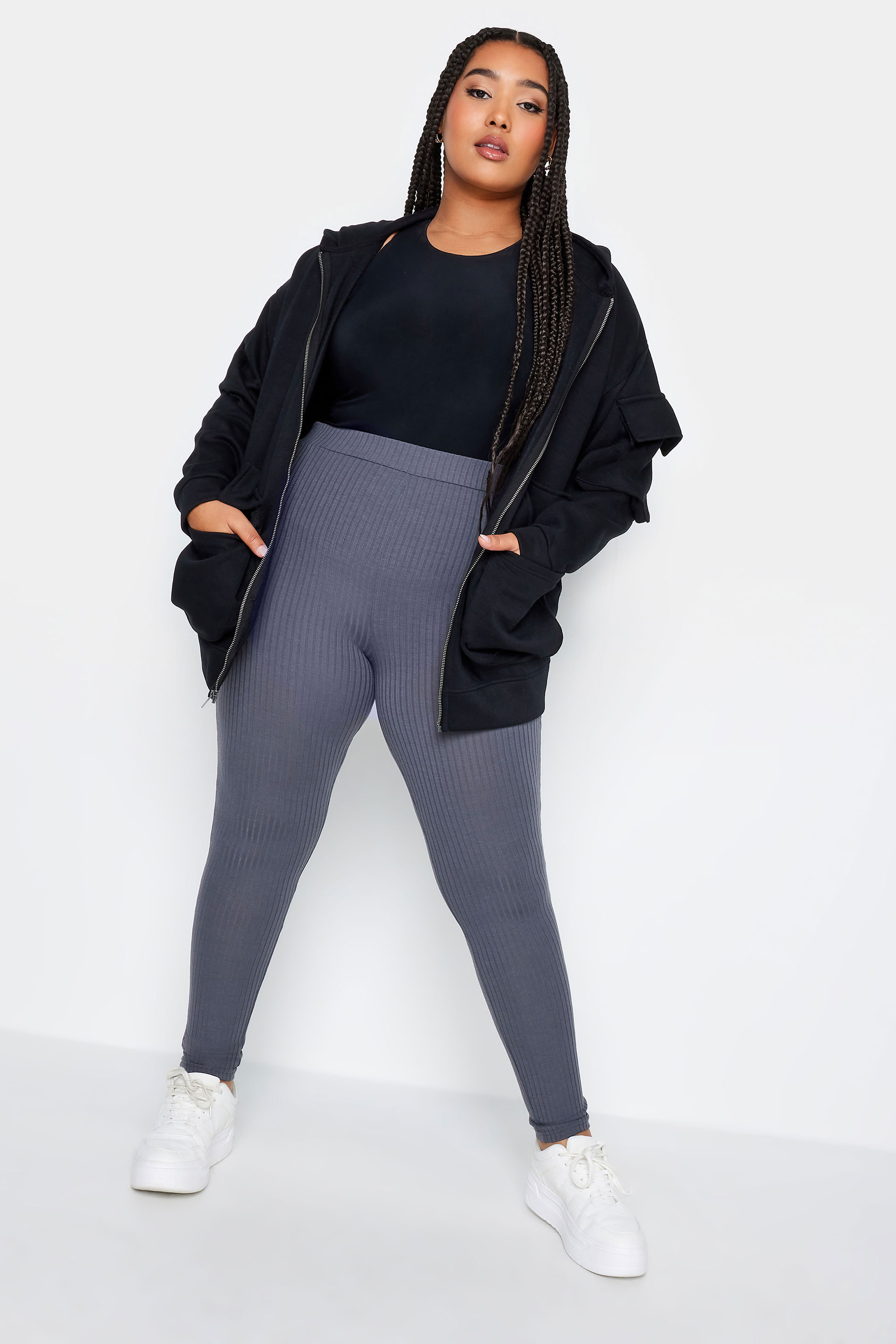 YOURS Plus Size Charcoal Grey Ribbed Leggings | Yours Clothing 2