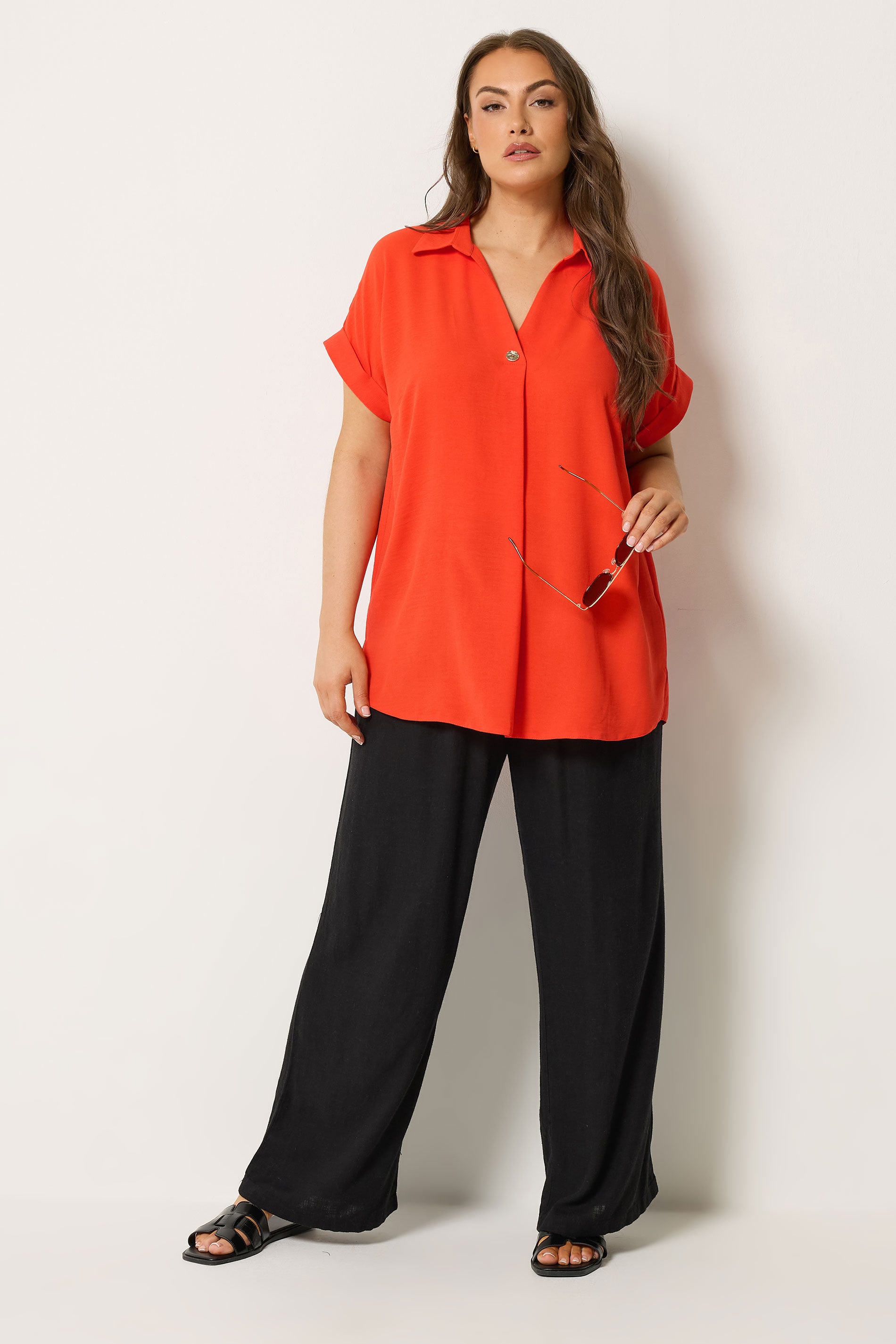 YOURS Plus Size Orange Button Half Placket Blouse | Yours Clothing 1