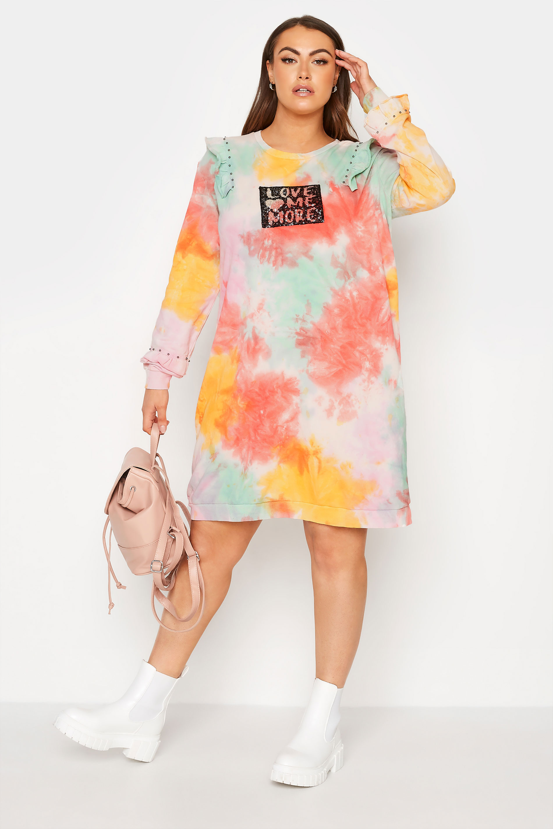 Robes Grande Taille Grande taille  Robes Manches Longues | Robe-Pull Pastel Tâchetée 'Love Me More' - VK39308