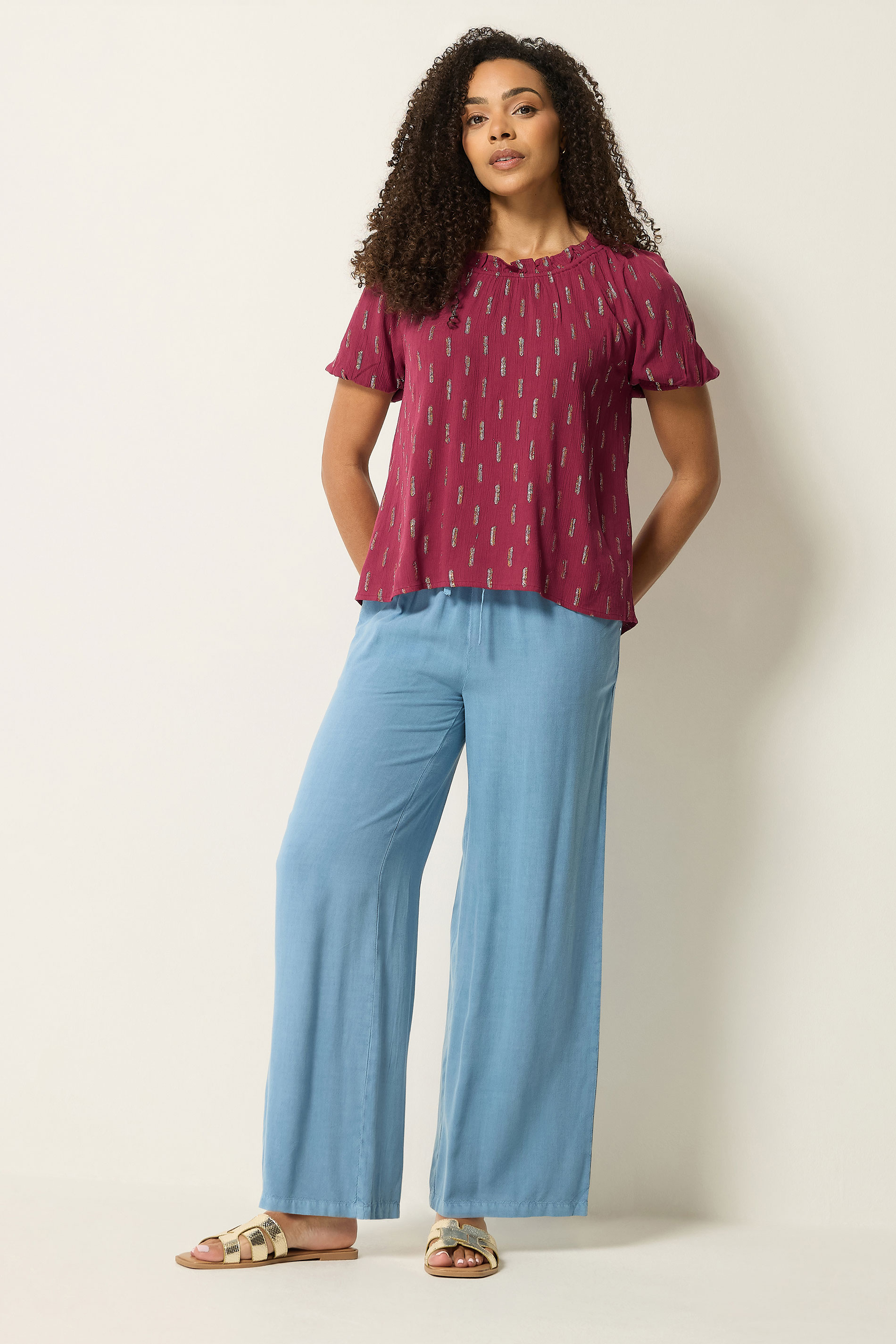 M&Co Berry Red Foil Detail Blouse | M&Co 1