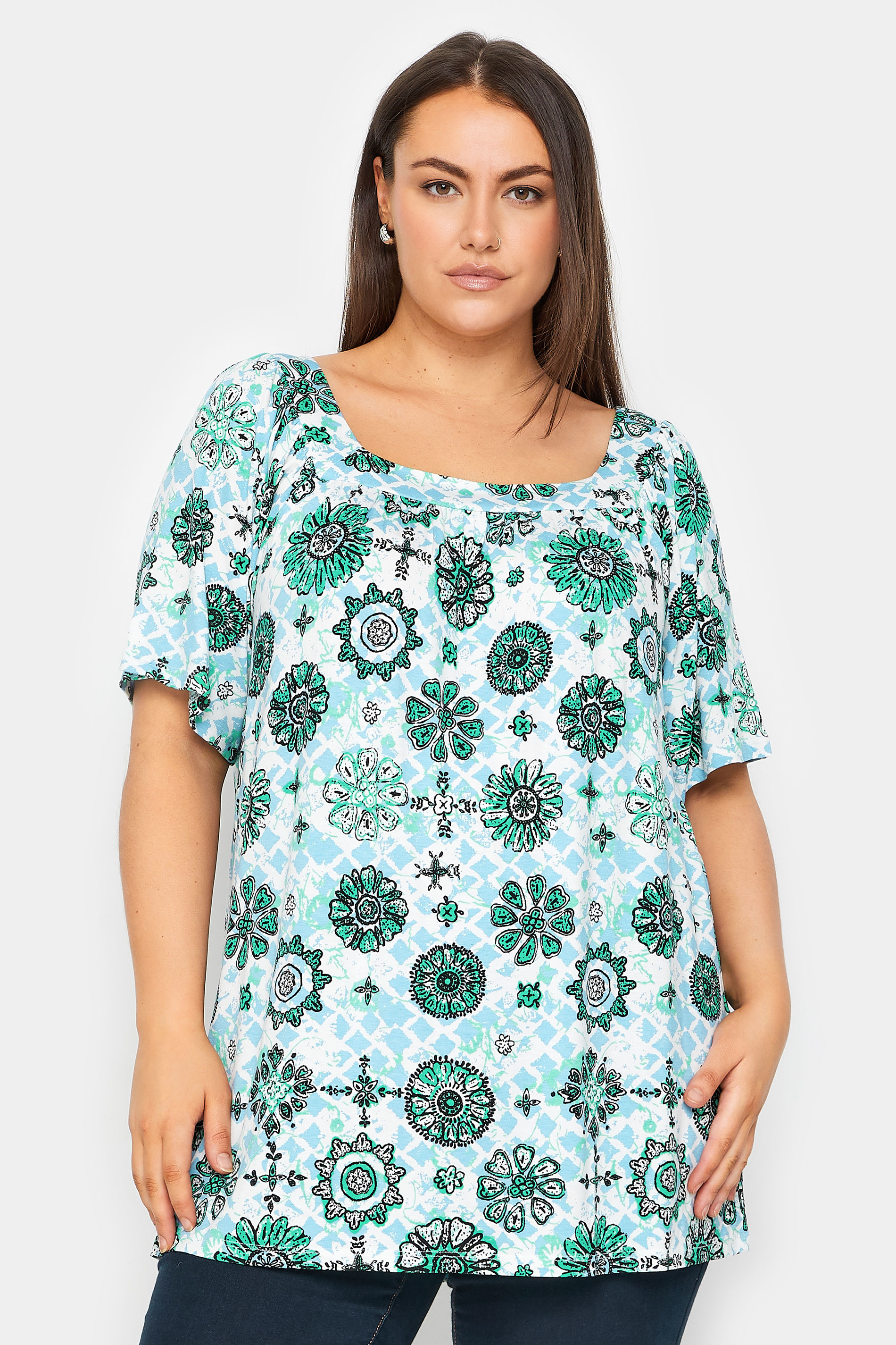 Paisley Tile Square Neck Green Top 1