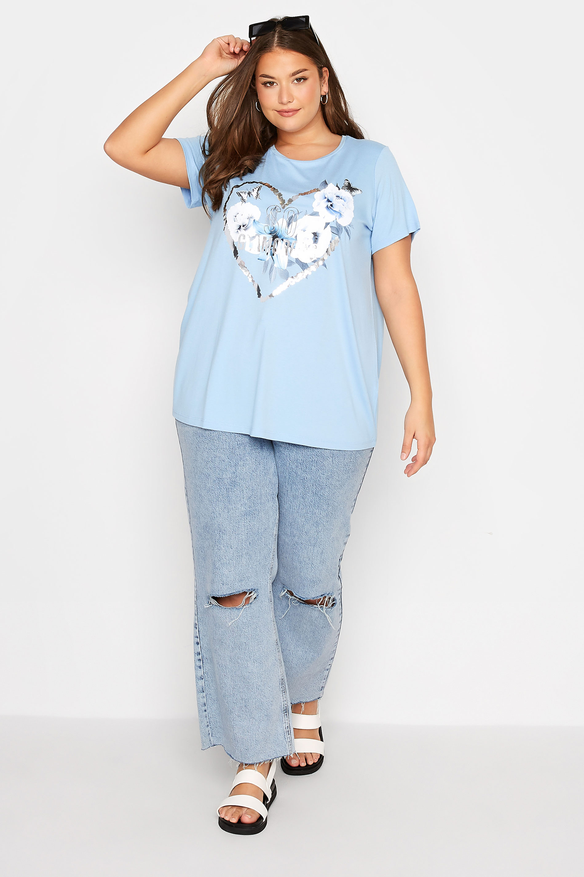Grande taille  Tops Grande taille  T-Shirts | T-Shirt Bleu Ciel en Jersey 'So Glamorous' - HU87857