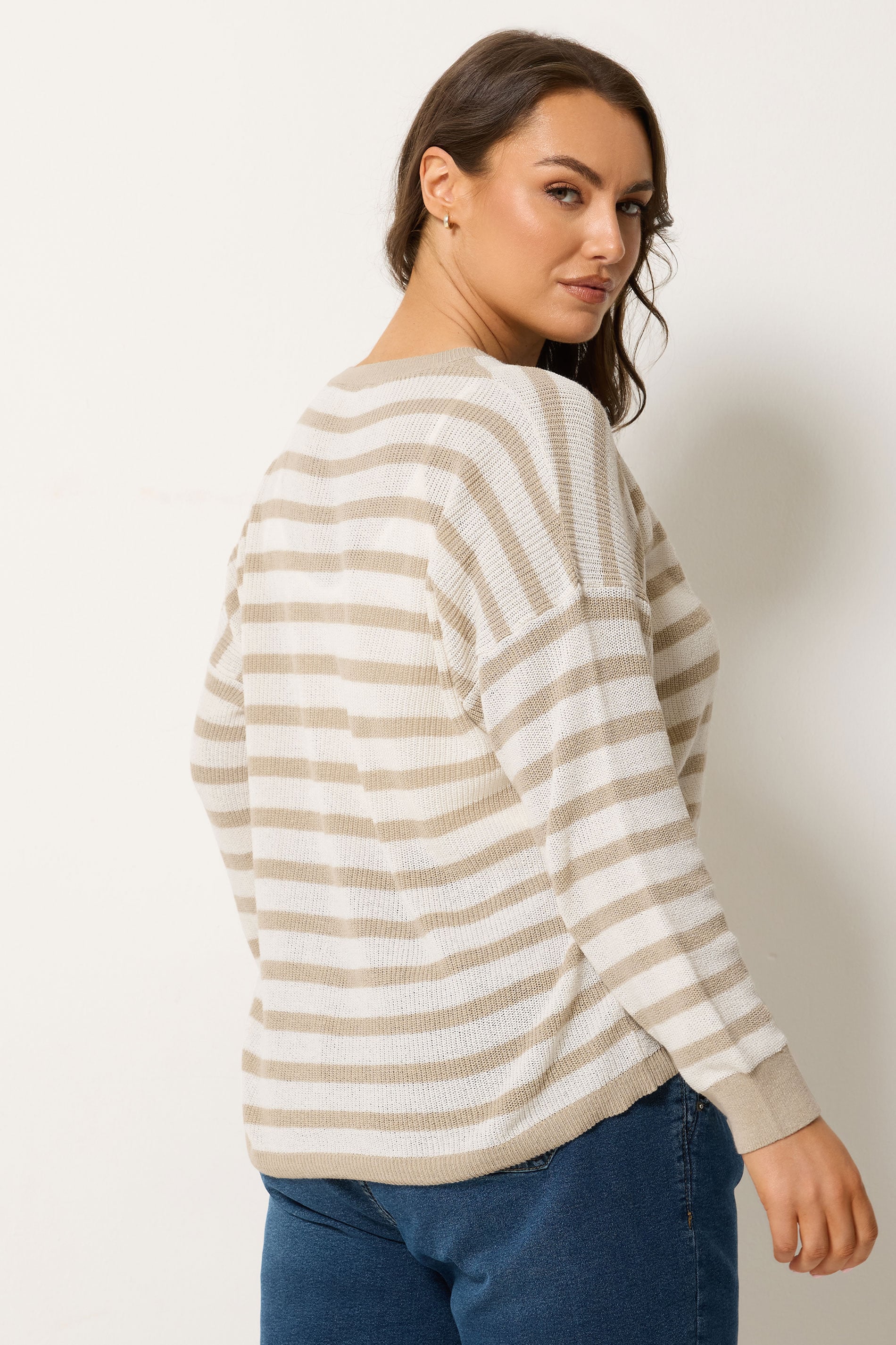 YOURS Plus Size Natural Brown Stripe Knitted Cardigan | Yours Clothing 2