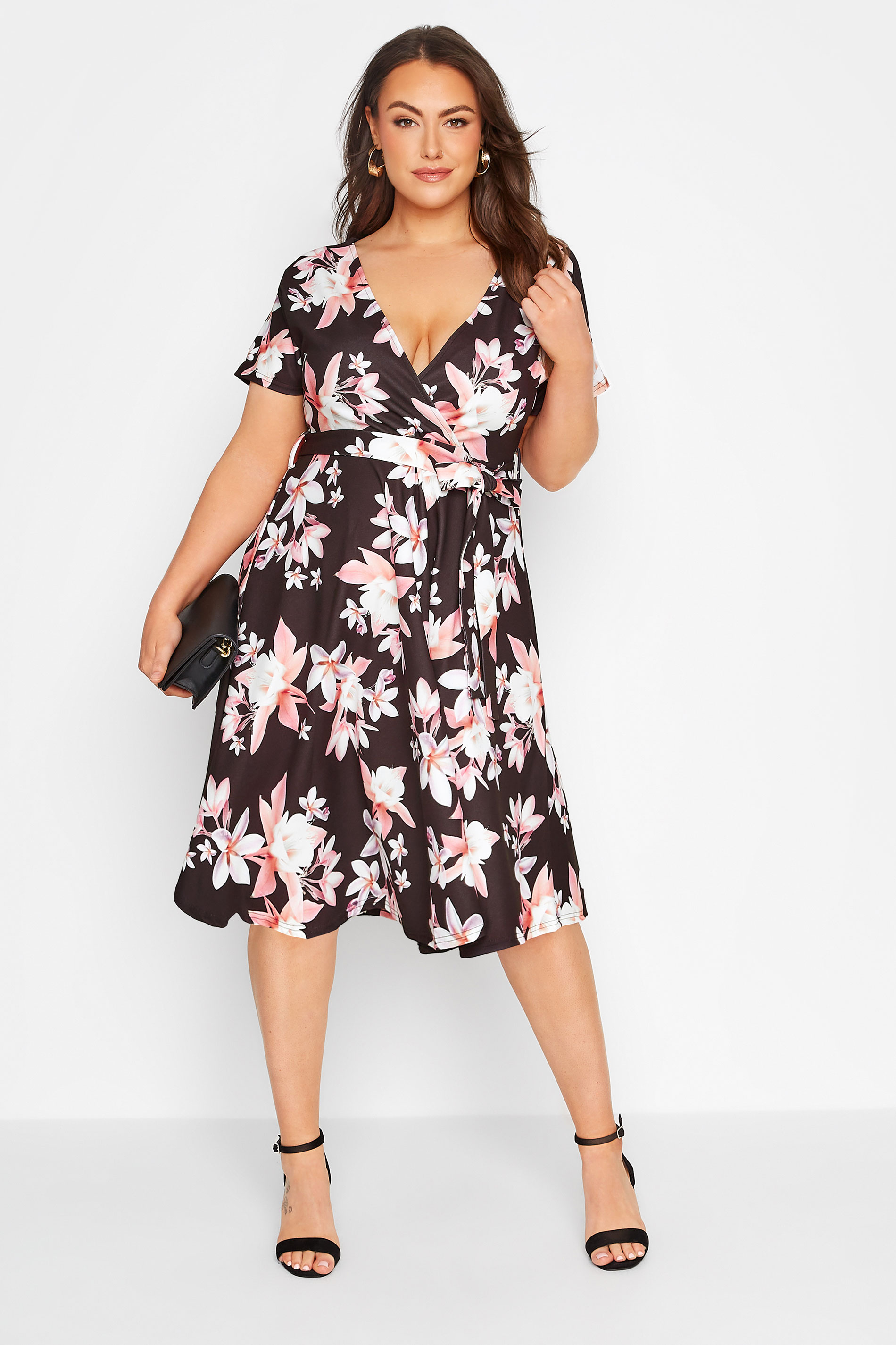 YOURS LONDON Black Floral Wrap Dress | Yours Clothing 2