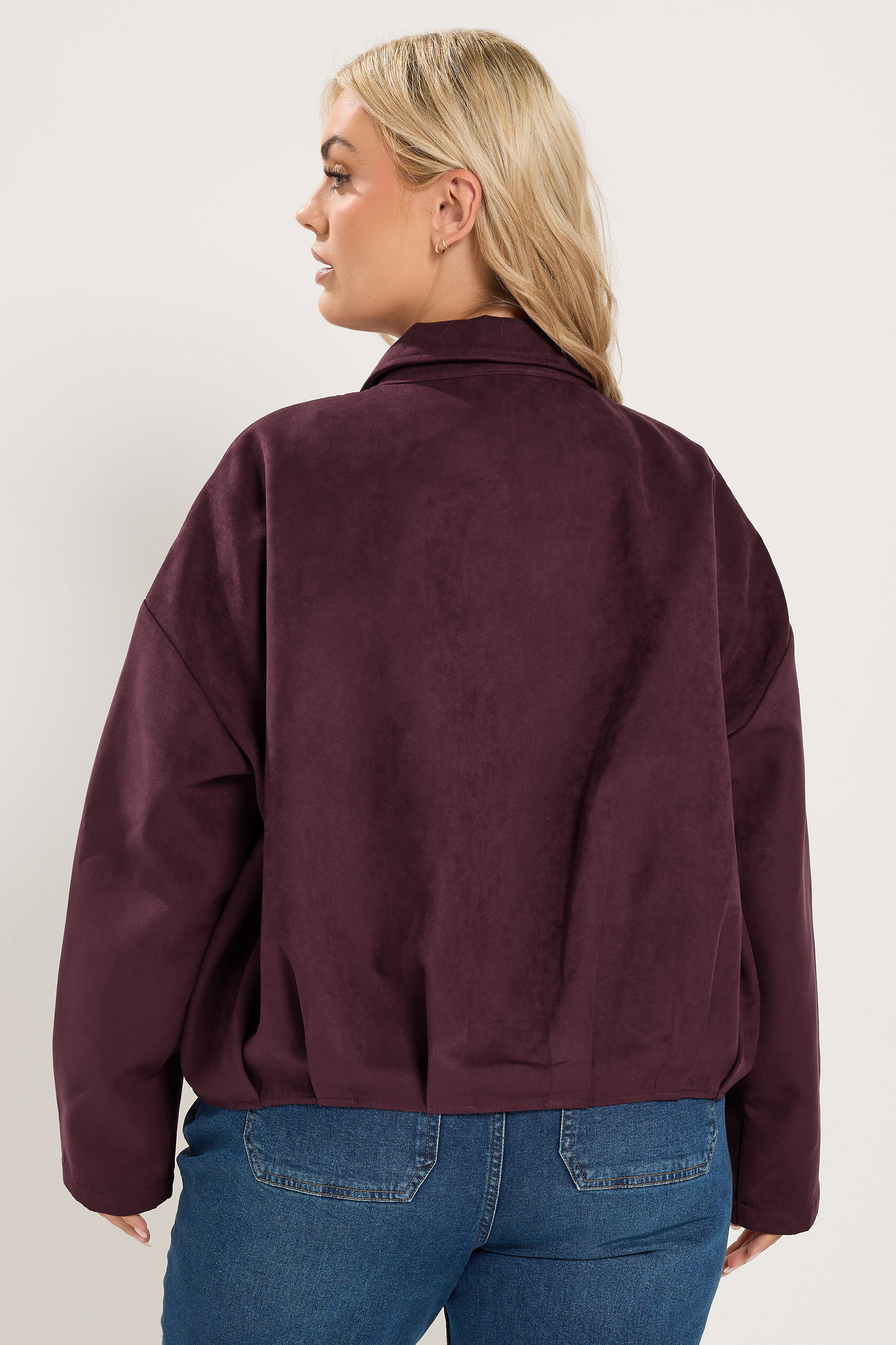 YOURS Plus Size Purple Faux Suede Bomber Jacket | Yours Clothing 4