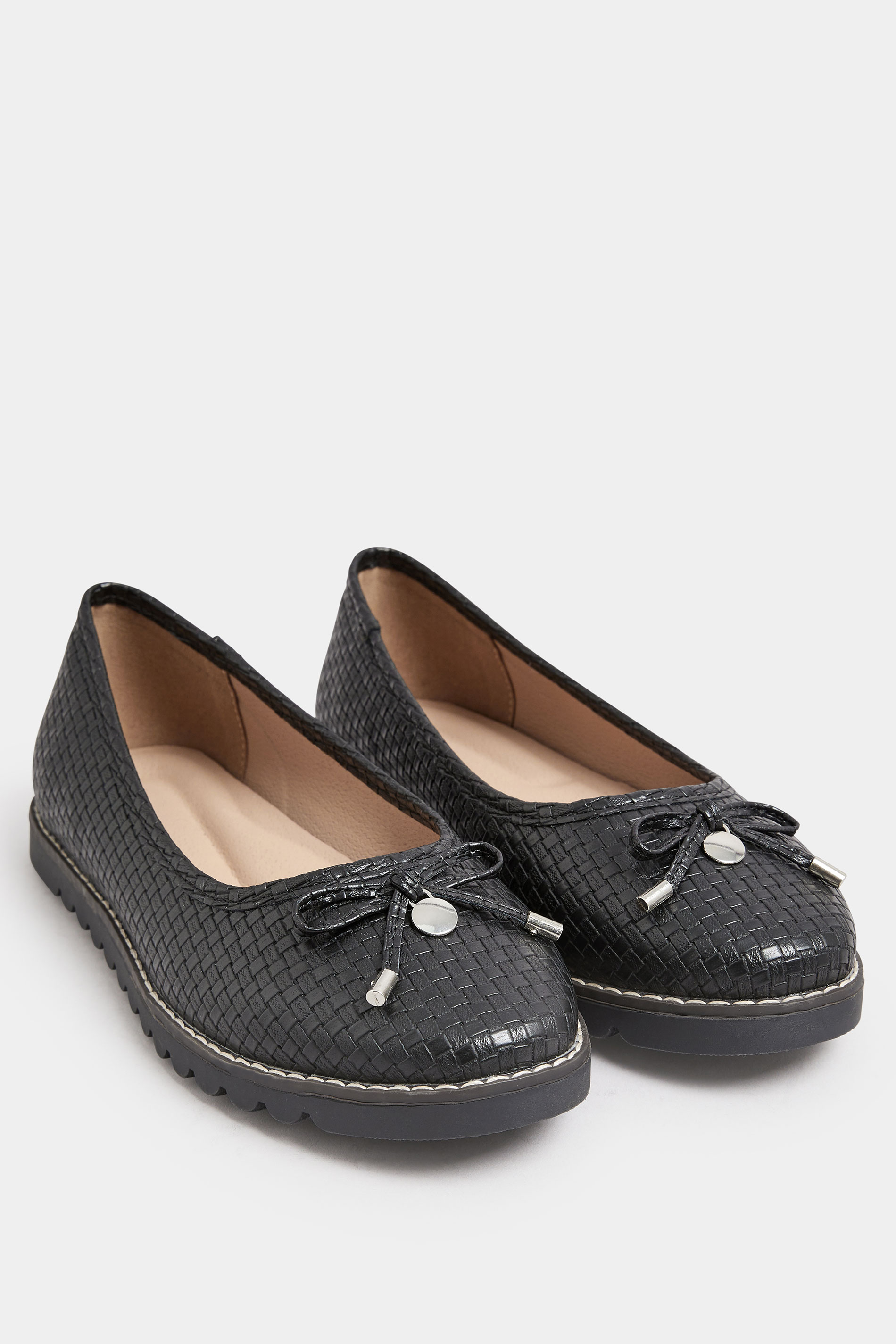 Black Woven Ballet Pumps In Extra Wide EEE Fit | Yours Clothing 2