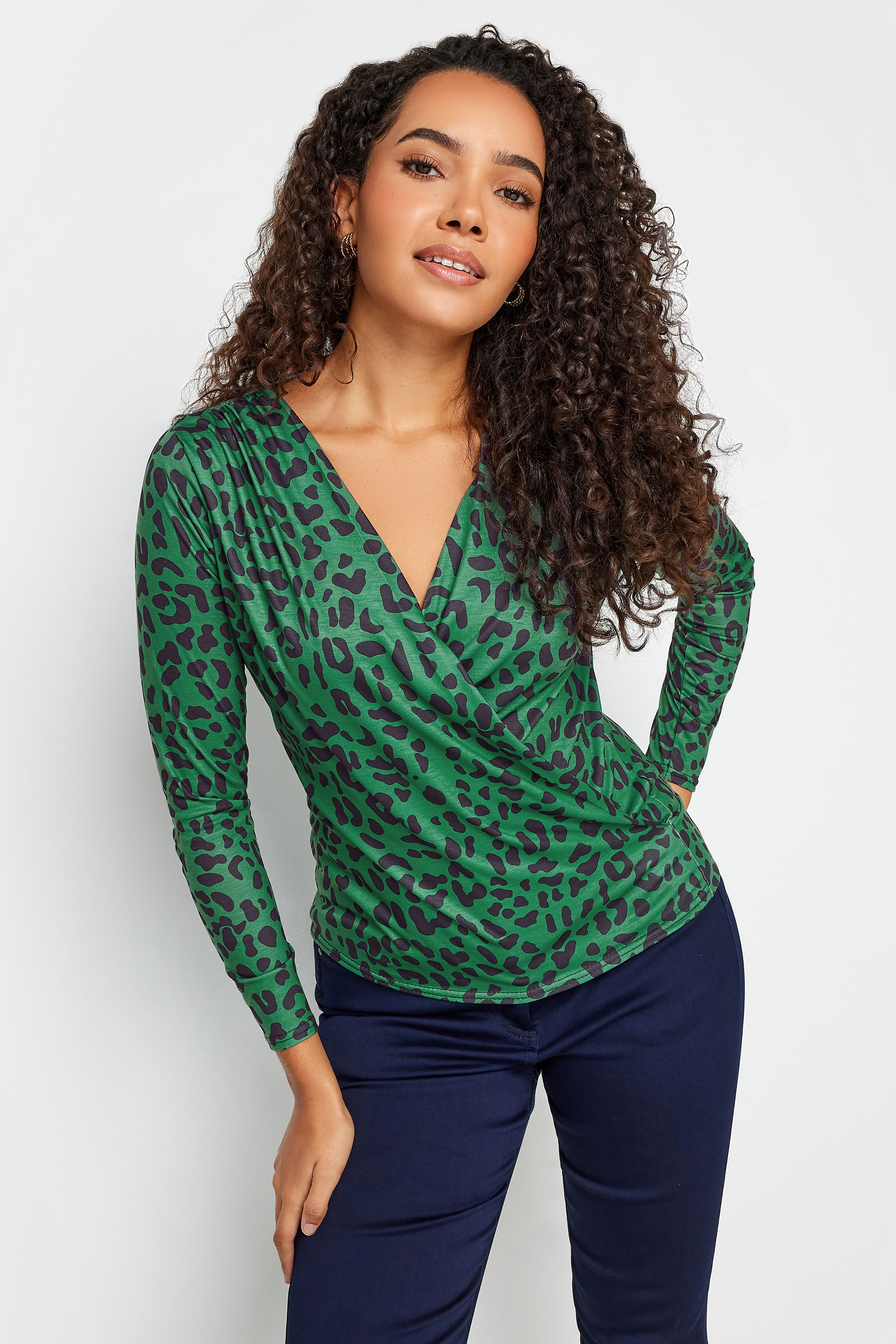 M&Co Green Leopard Print Wrap Top | M&Co 1
