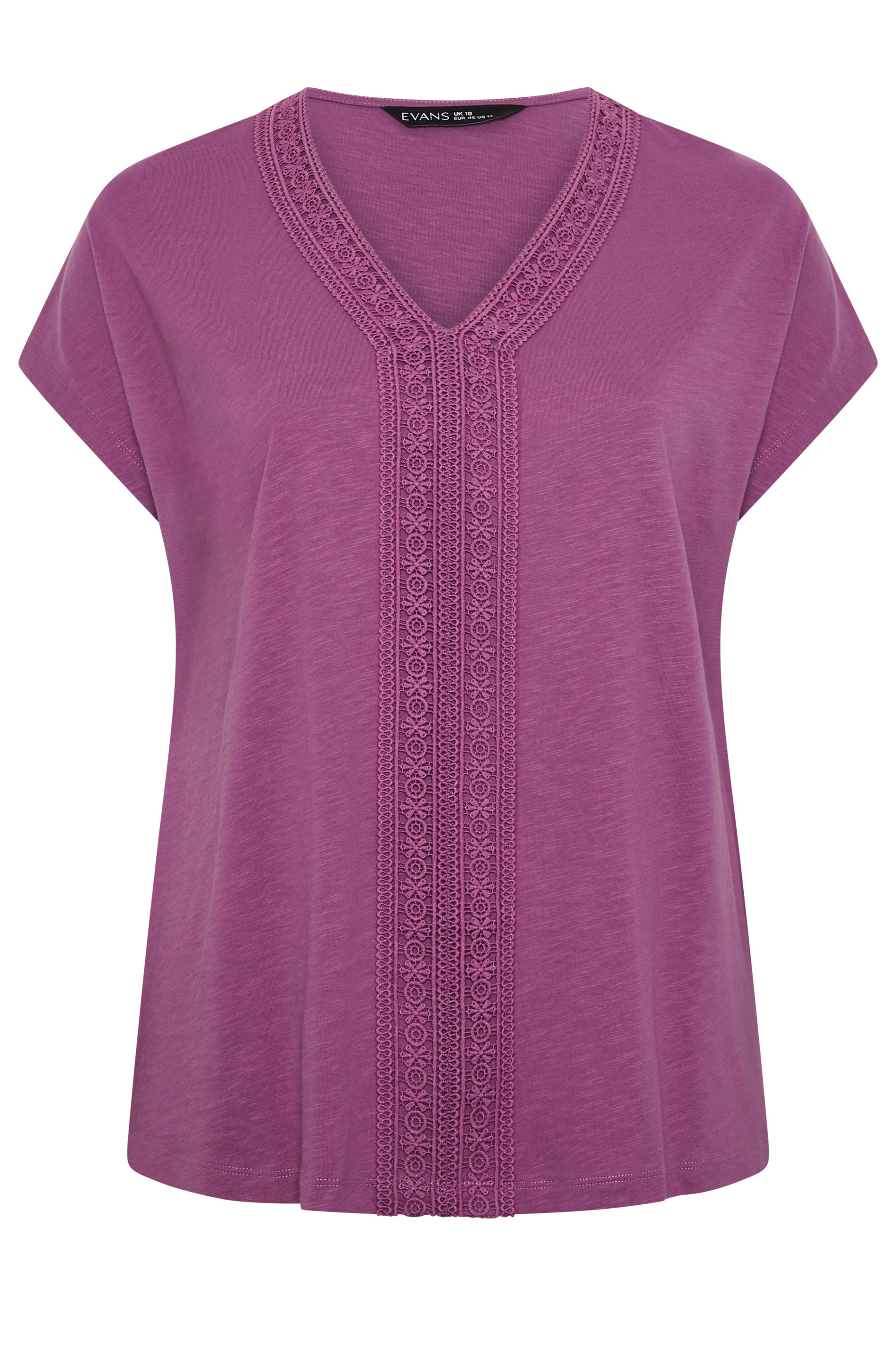 EVANS Plus Size Magenta Pink Cotton Crochet Trim Tee | Evans 5