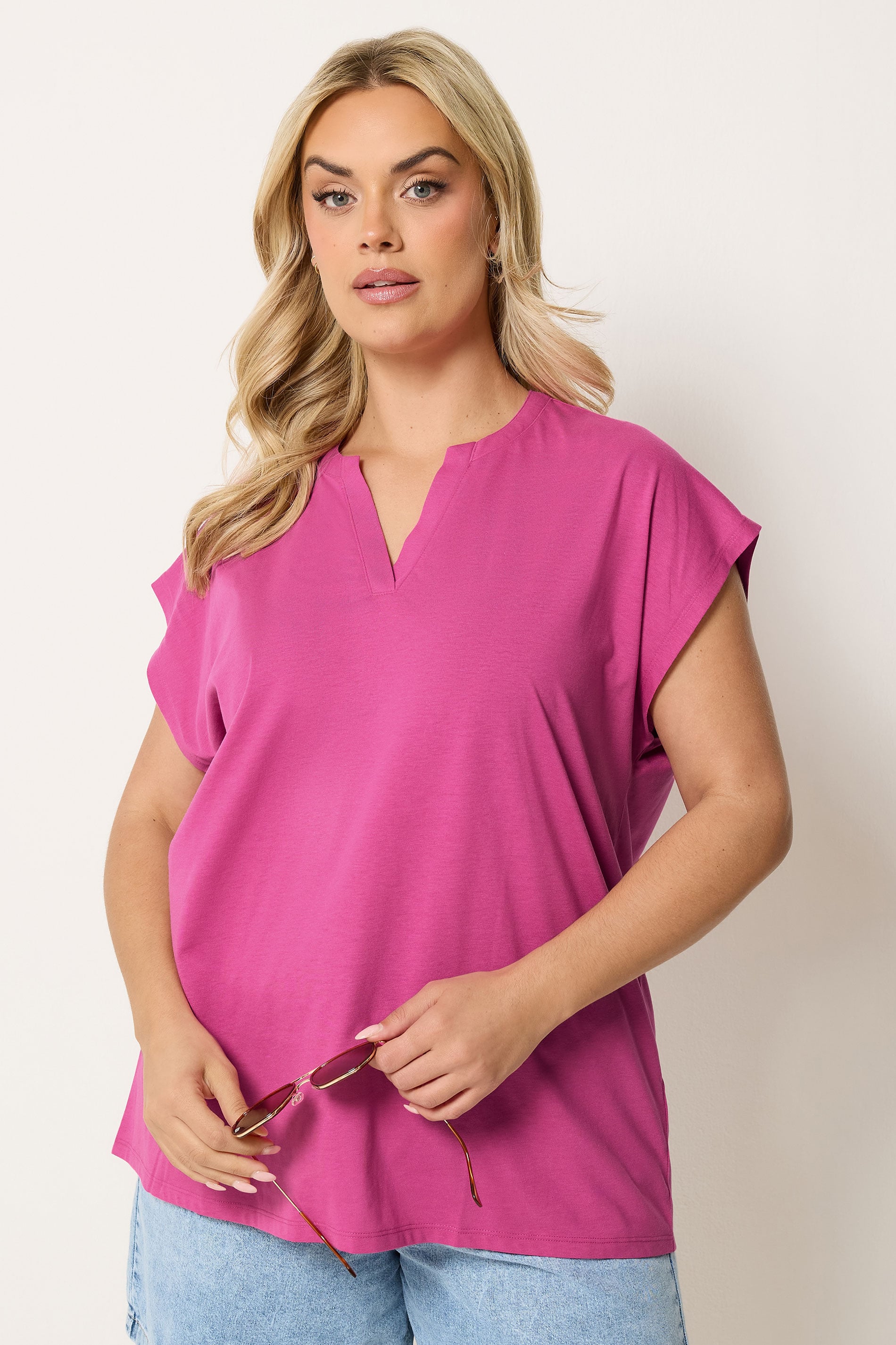 YOURS Plus Size Pink Notch Neck T-Shirt | Yours Clothing 3