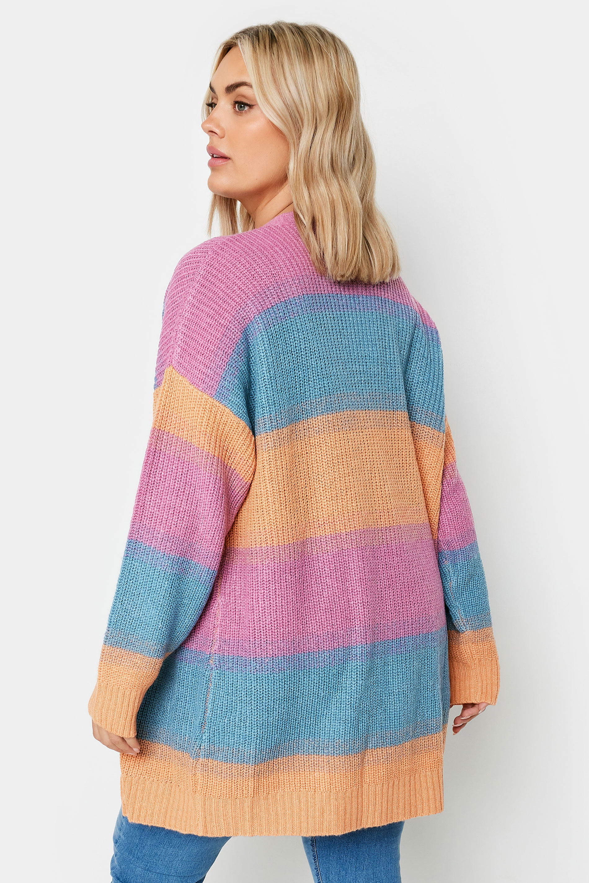 YOURS Plus Size Pink & Blue Ombre Stripe Knitted Cardigan | Yours Clothing 3