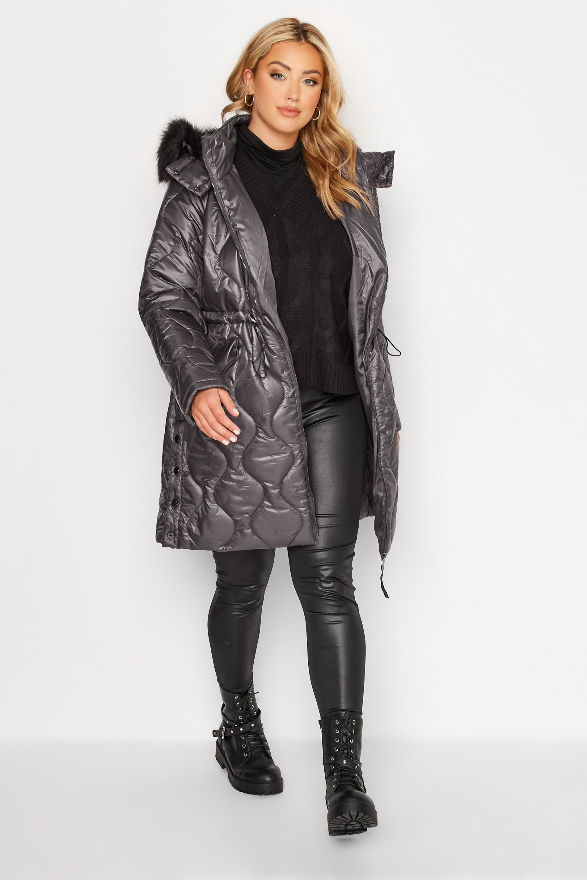 Plus Size Grey Quilted Puffer Coat | Yours Clothing 3