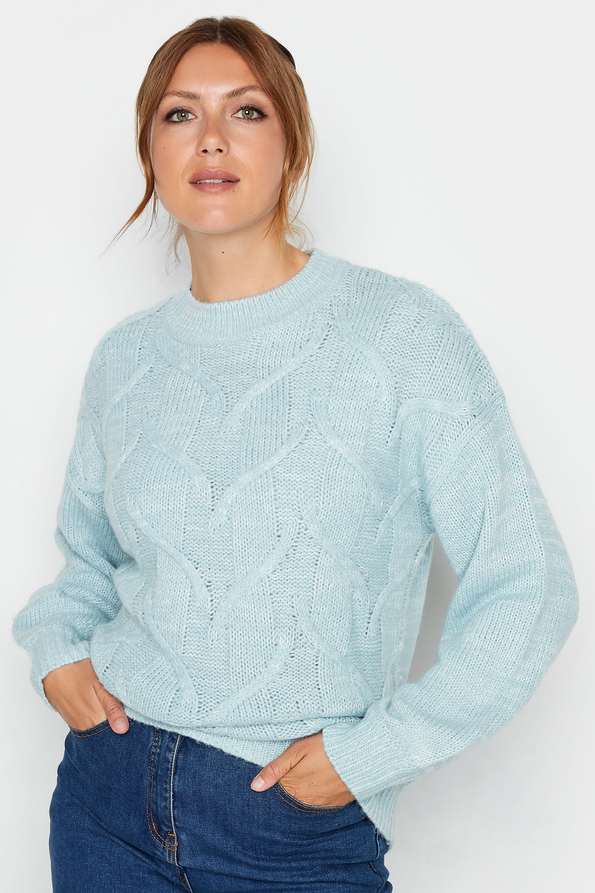 LTS Tall Light Blue Chunky Cable Knit Jumper | Long Tall Sally 1