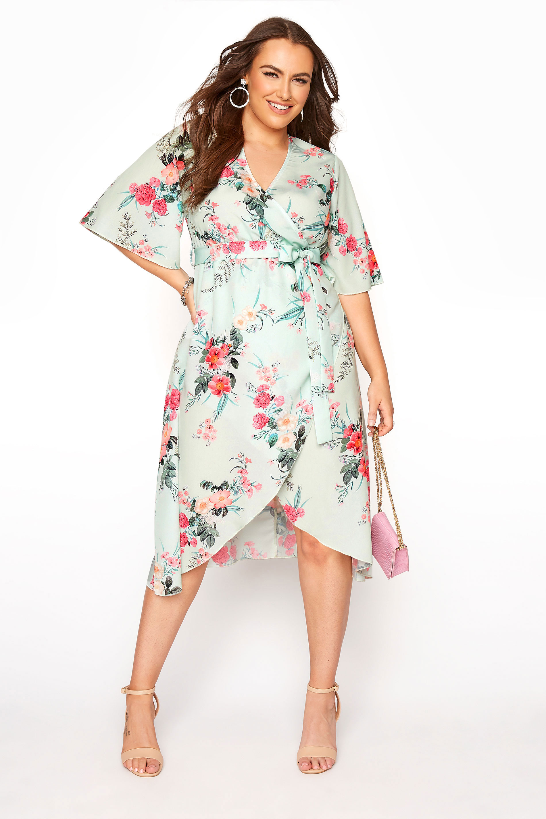 YOURS LONDON Sage Floral Wrap Dress | Yours Clothing