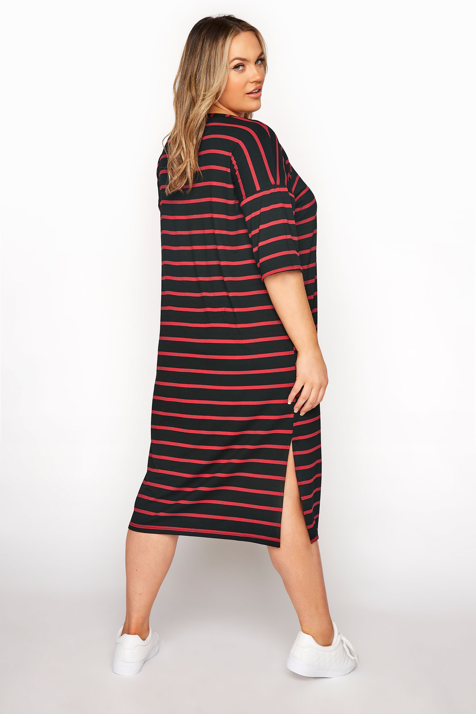 Plus Size Black & Red Striped Oversized T-Shirt Dress | Yours Clothing 3