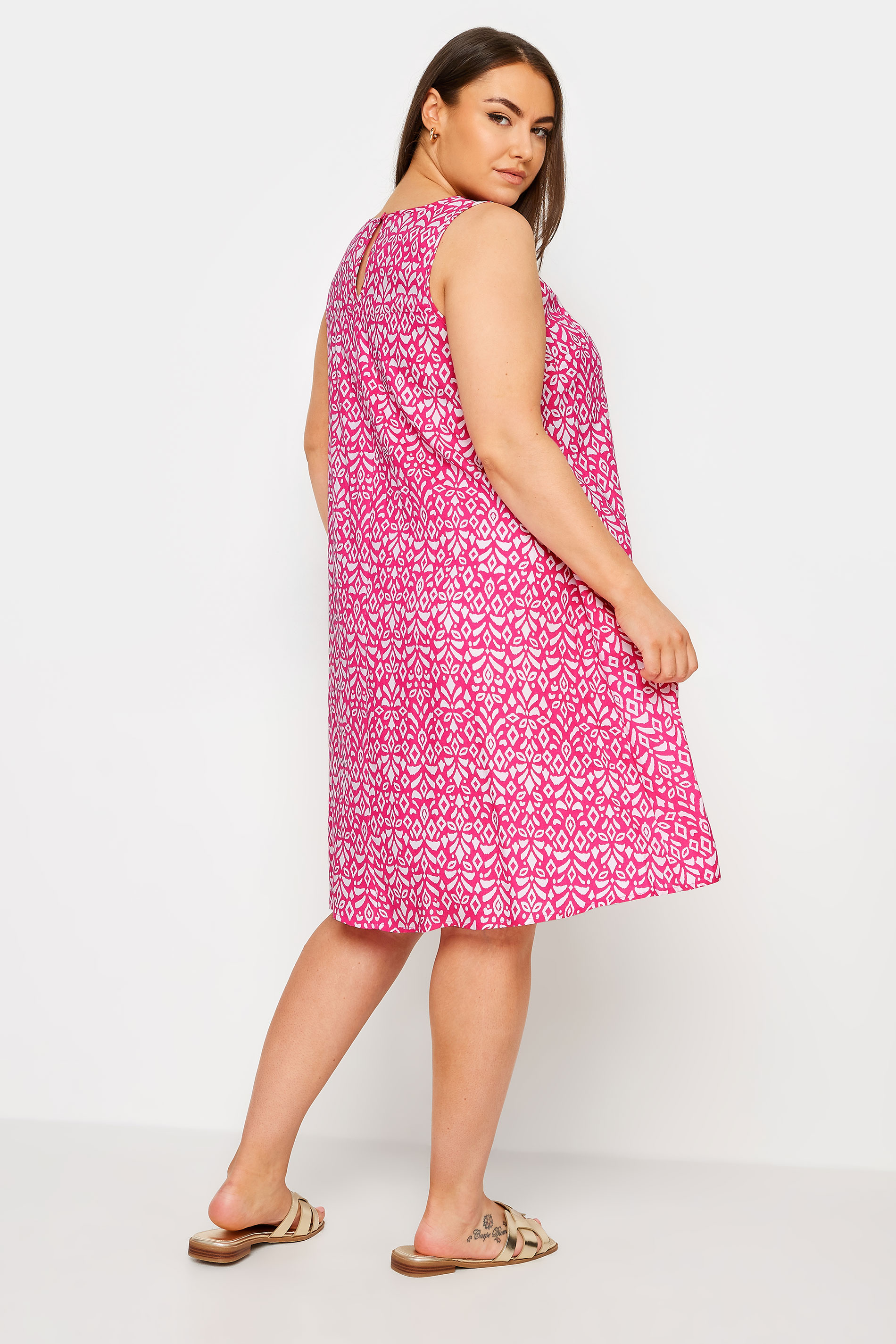 YOURS Plus Size Pink Ikat Print Swing Dress | Yours Clothing 3