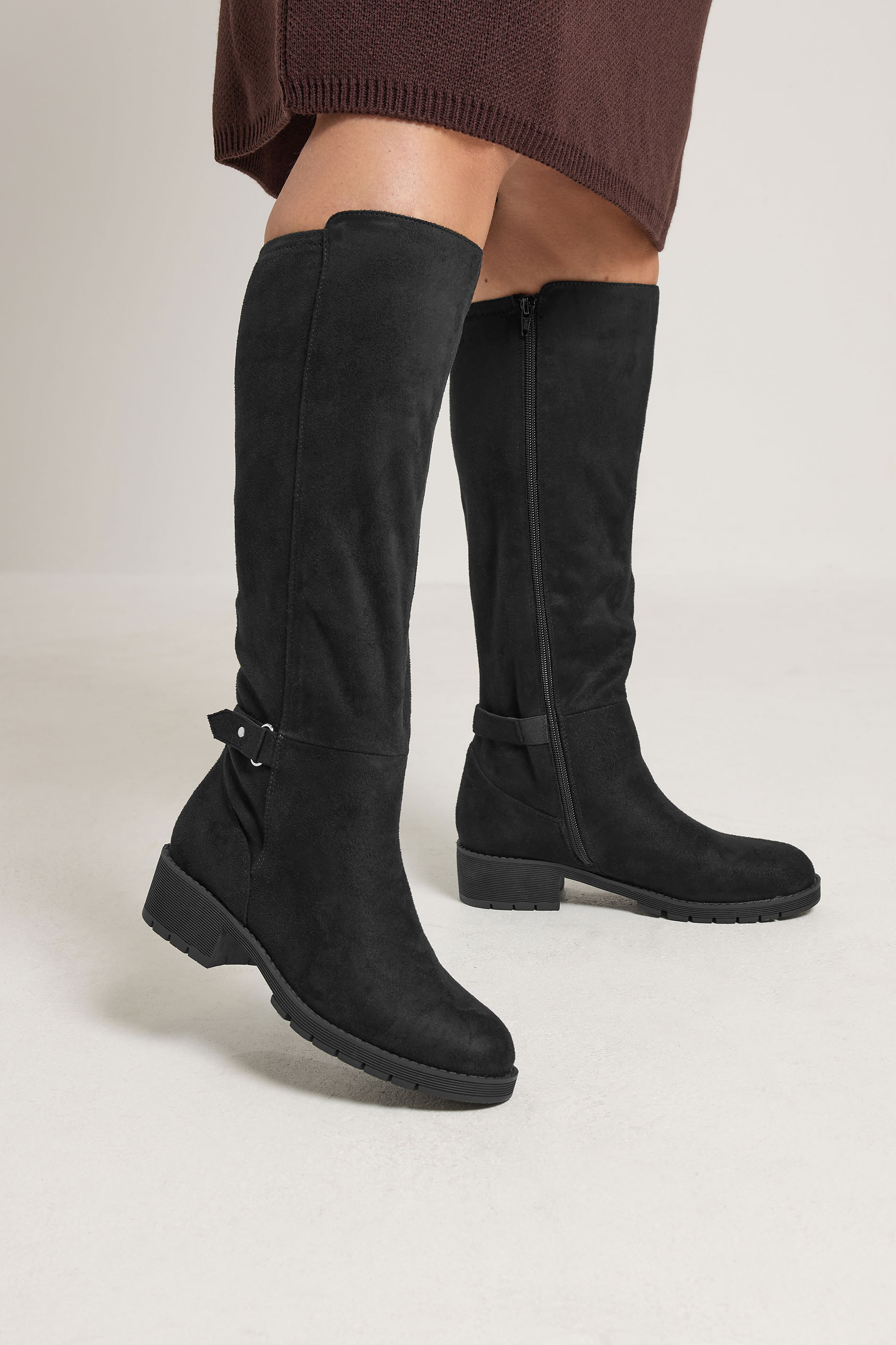 Yours Zwarte Stretch Knielaarzen Met Gesp In Brede E En Extra Brede Eeepasvormsize 37EEE