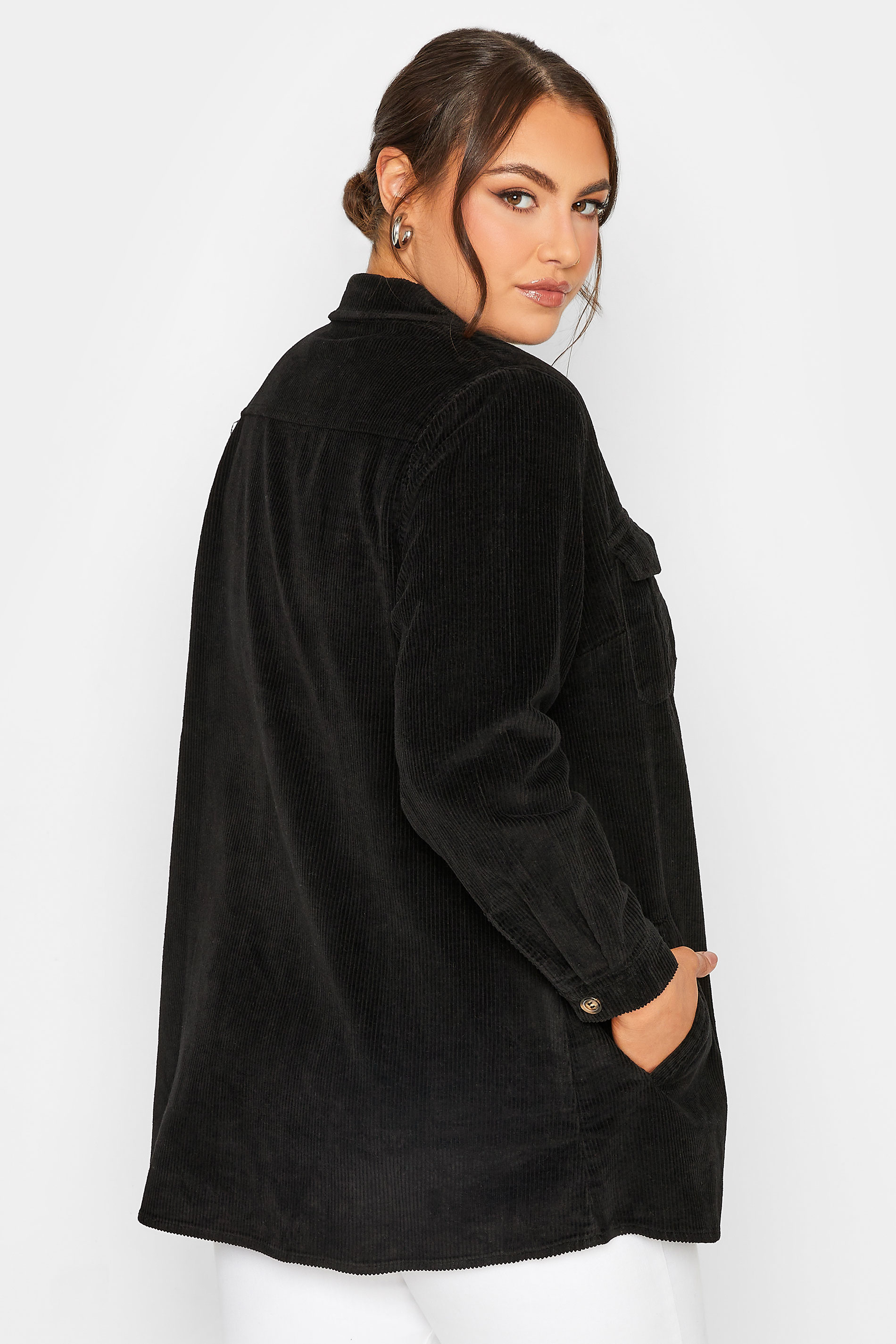 LIMITED COLLECTION Plus Size Womens Black Corduroy Shacket | Yours Clothing 3