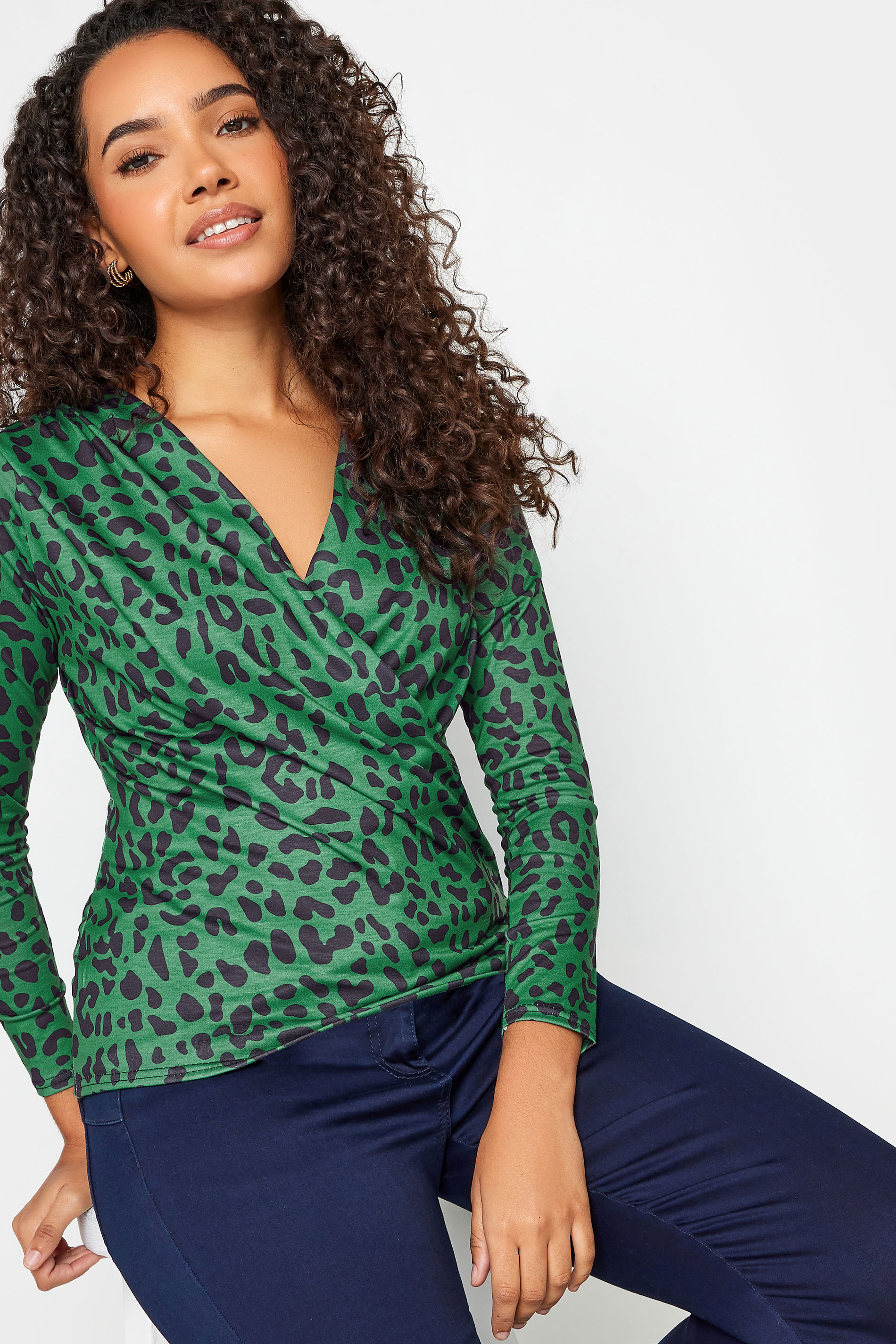 M&Co Green Leopard Print Wrap Top | M&Co 3