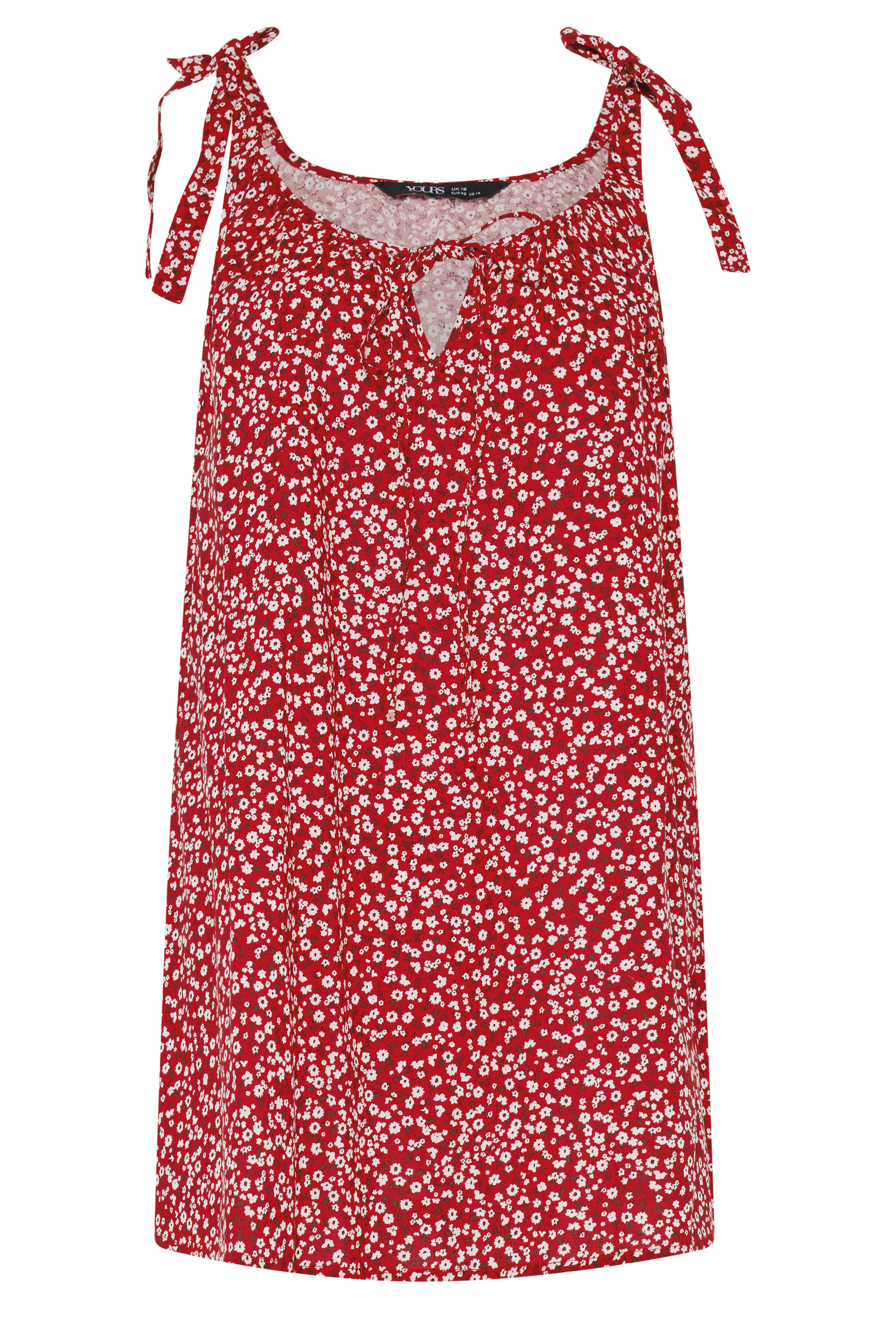 YOURS Plus Size Red Ditsy Floral Strappy Vest Top | Yours Clothing 5