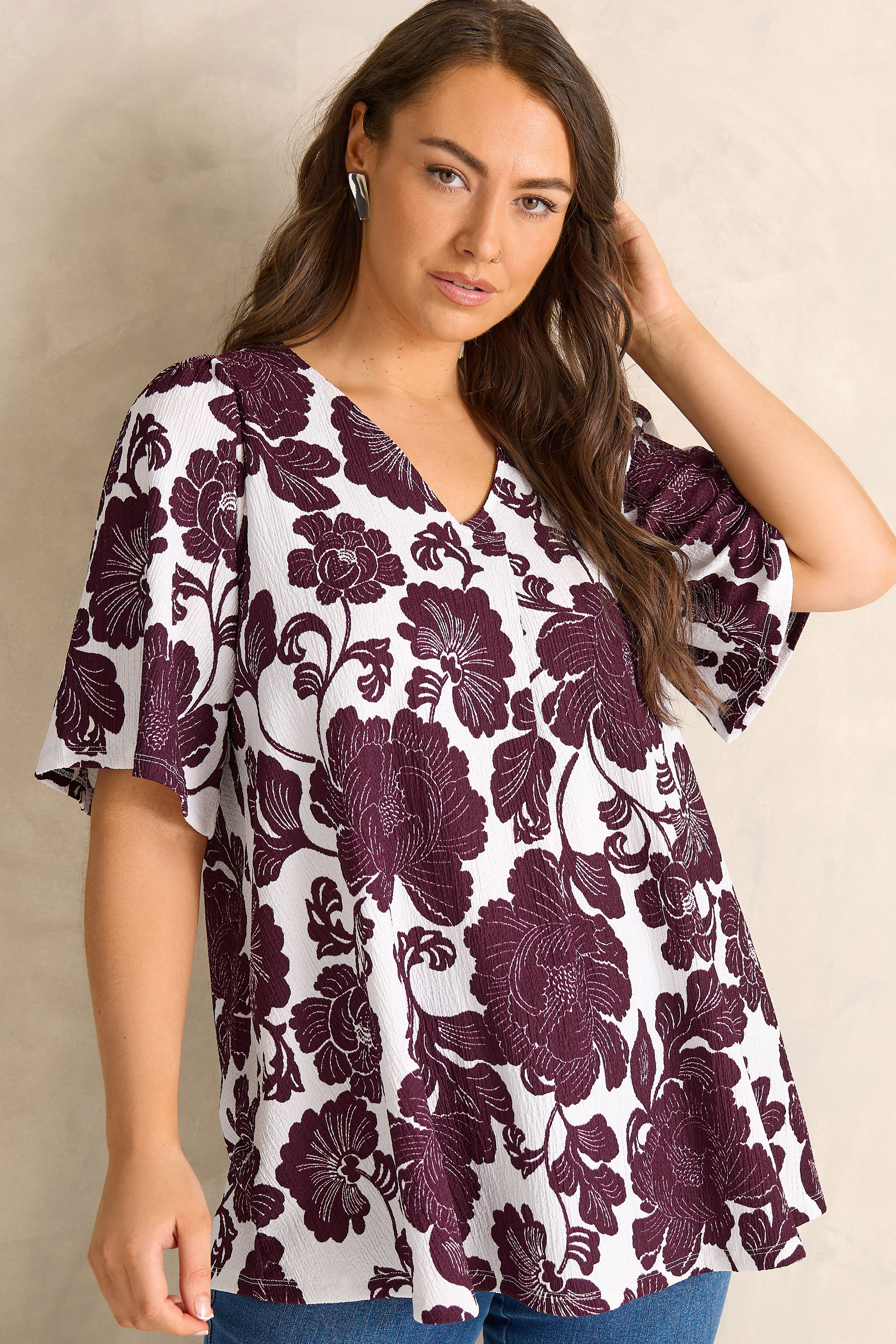 EVANS Plus Size Berry Red Floral Pleat Front Top | Evans 3