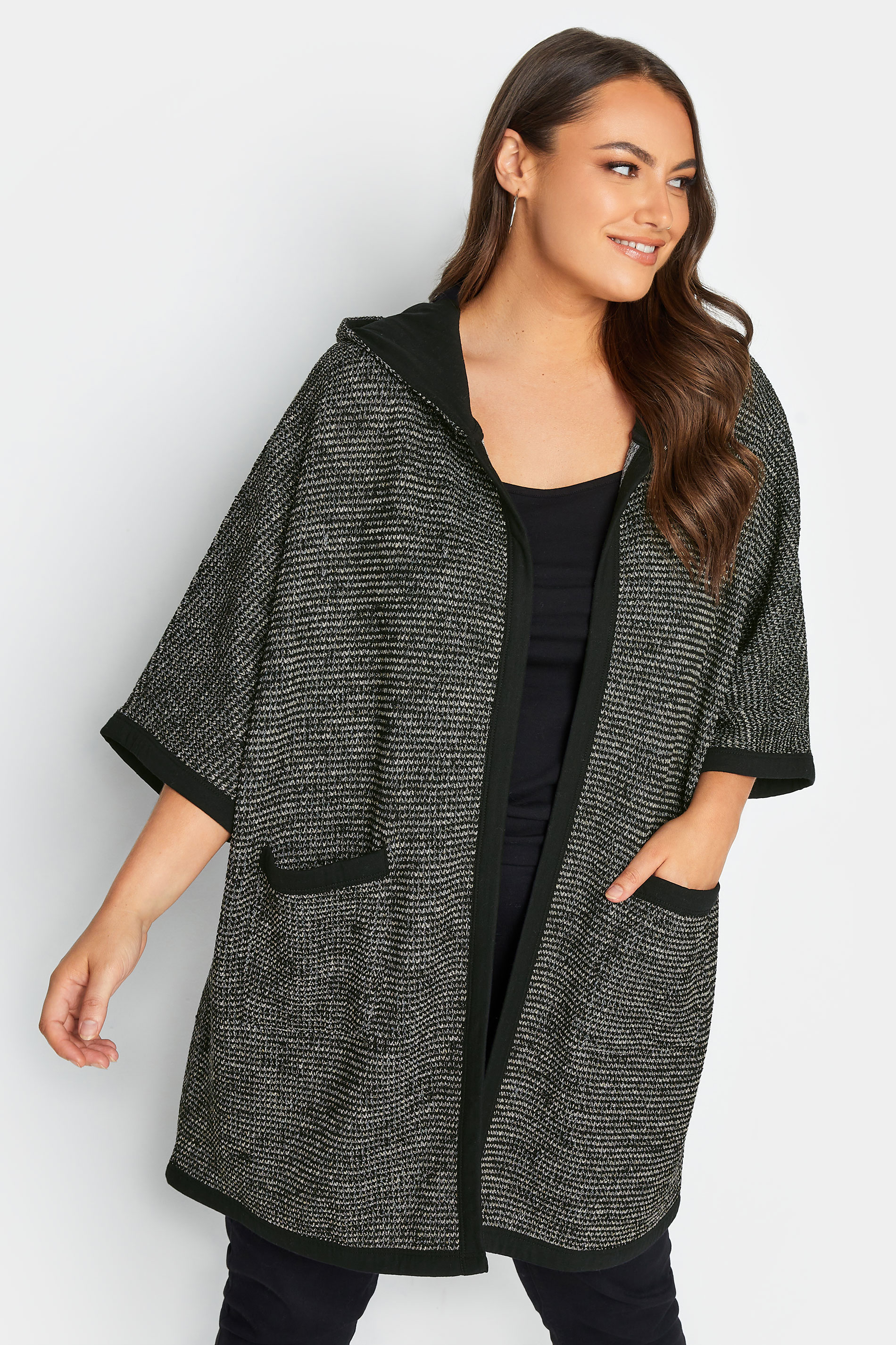 YOURS LUXURY Plus Size Black Contrast Trim Hooded Cardigan  Yours Clothing 1